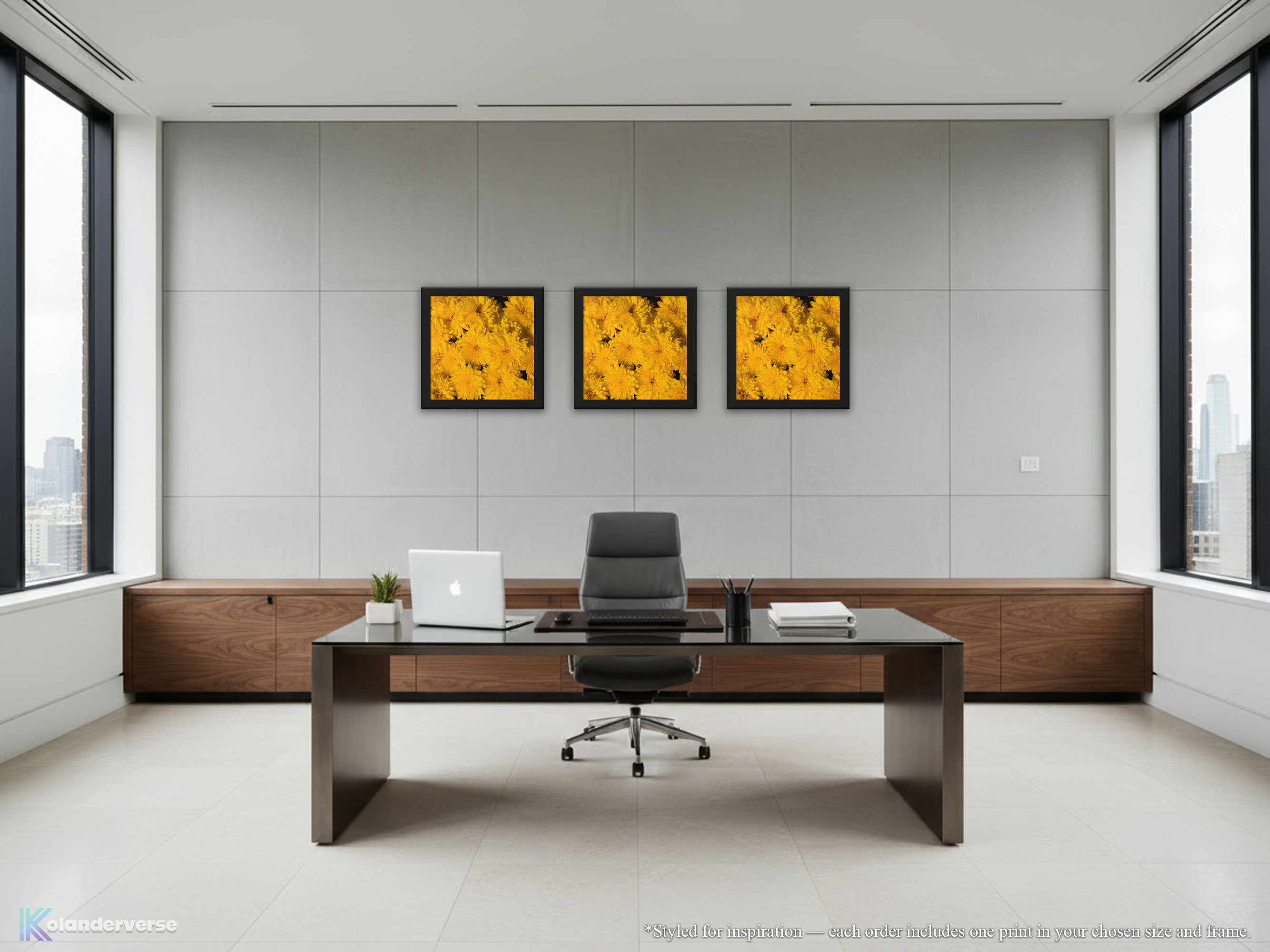 Golden Yellow Mum Flowers - Framed Print - Bright Floral Garden Photography, Autumn Home Décor Wall Hanging #72 product thumbnail image