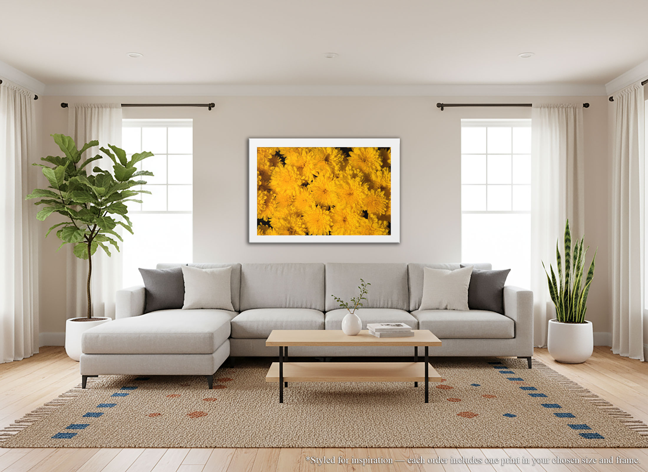 Golden Yellow Mum Flowers - Framed Print - Bright Floral Garden Photography, Autumn Home Décor Wall Hanging #72 product thumbnail image