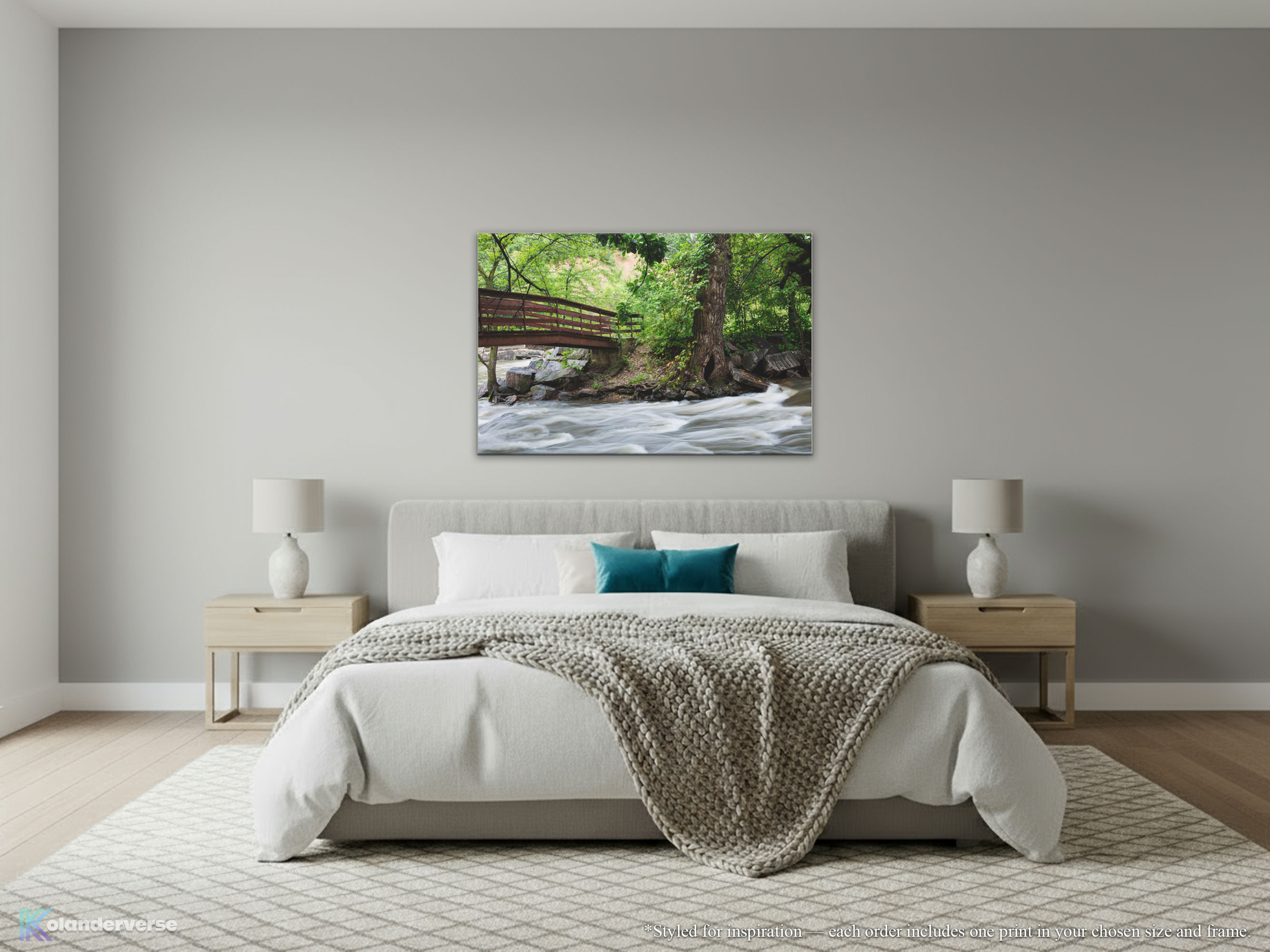 Rustic Bridge River Print – Canvas Print - Flowing Waterfall Photography, Nature Woodland Stream Landscape Wall Art #28 product thumbnail image