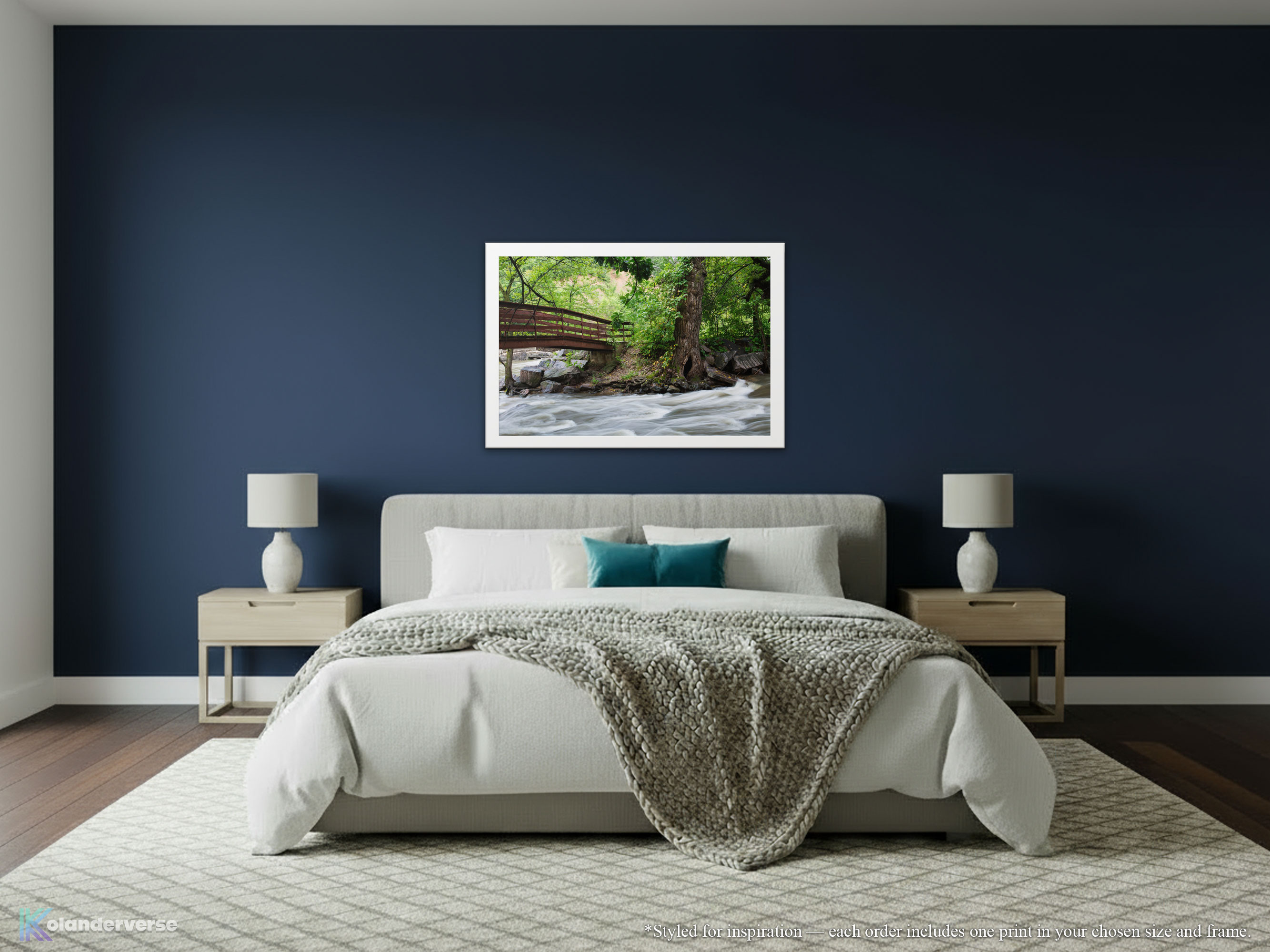 Rustic Bridge River Print – Framed Print - Flowing Waterfall Photography, Nature Woodland Stream Landscape Wall Art #28 product thumbnail image