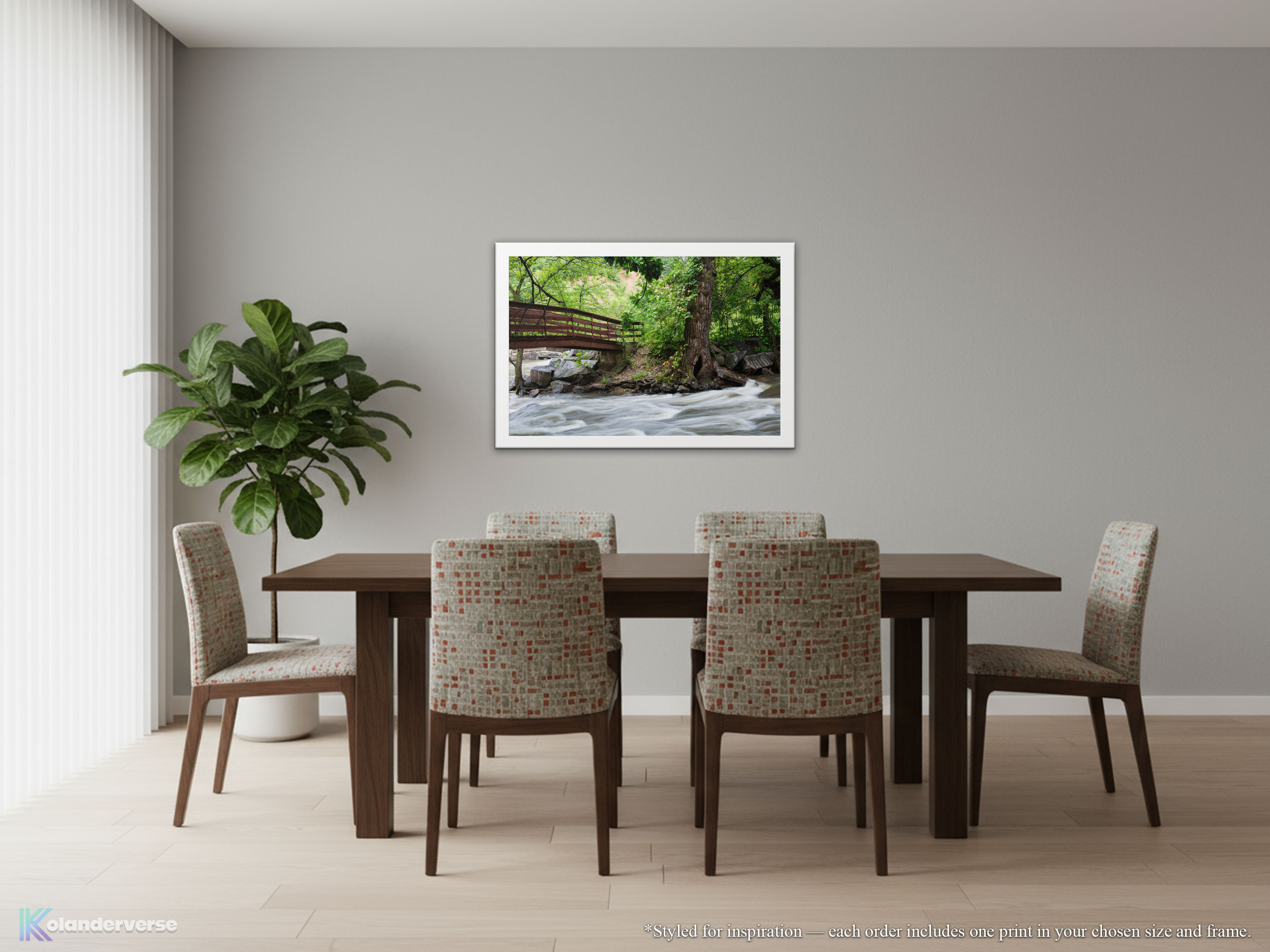 Rustic Bridge River Print – Framed Print - Flowing Waterfall Photography, Nature Woodland Stream Landscape Wall Art #28 product thumbnail image