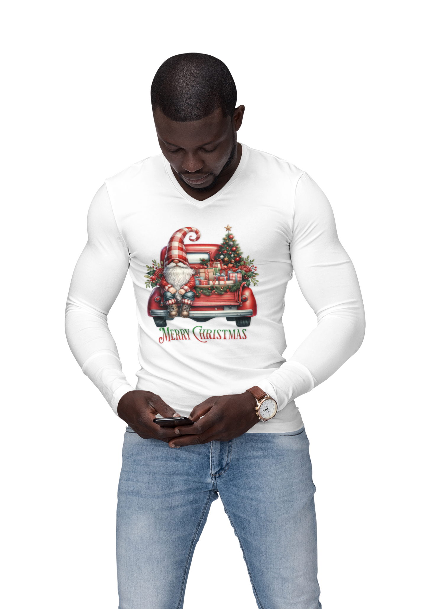 Christmas Gnome Truck Long Sleeve Tee — "Merry Christmas" Holiday Shirt product thumbnail image