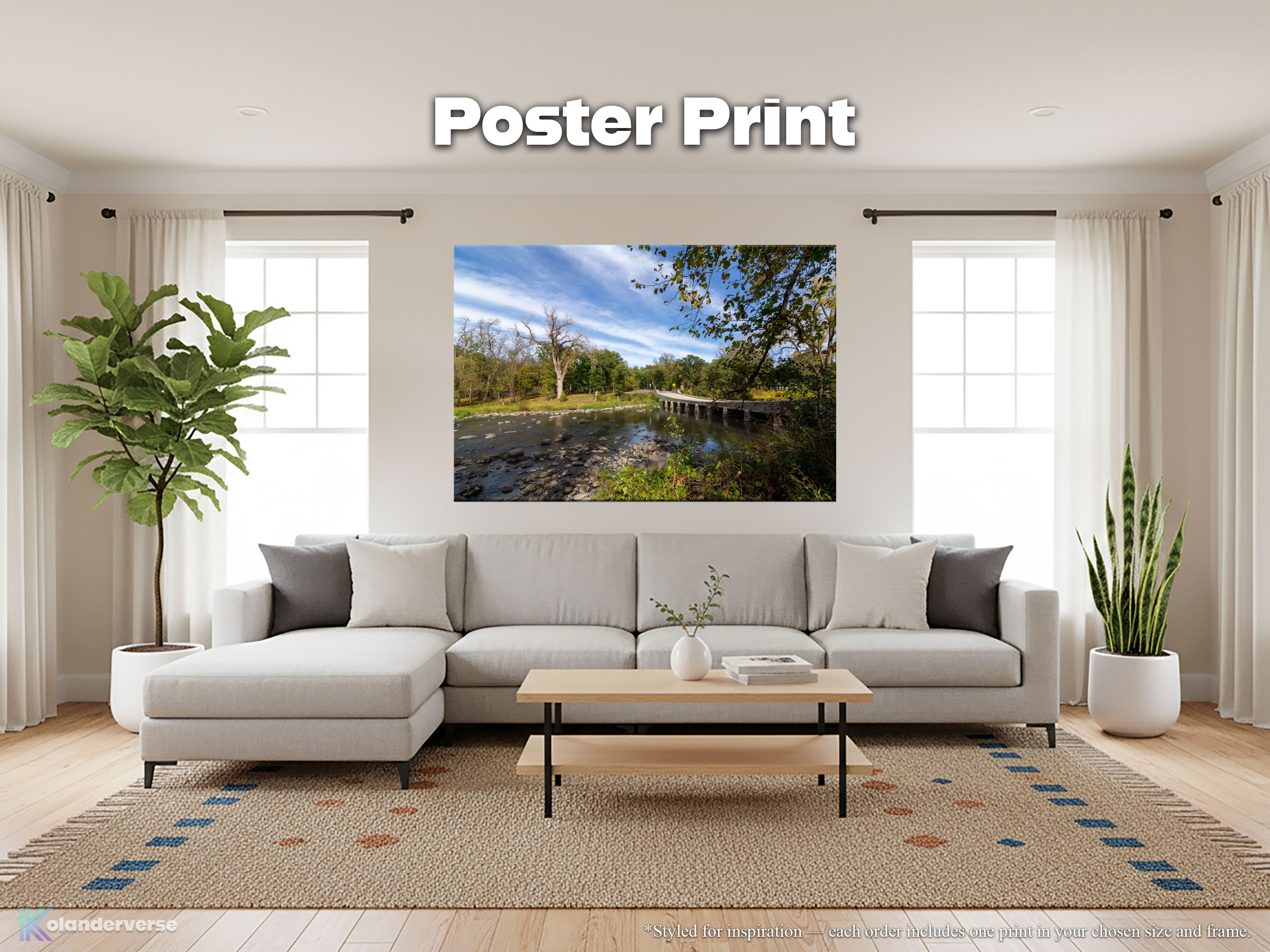 Rustic Stone Bridge River Landscape - Giclée Poster Print – Peaceful Nature Photography Wall Art, Woodland Stream Décor #31 product thumbnail image