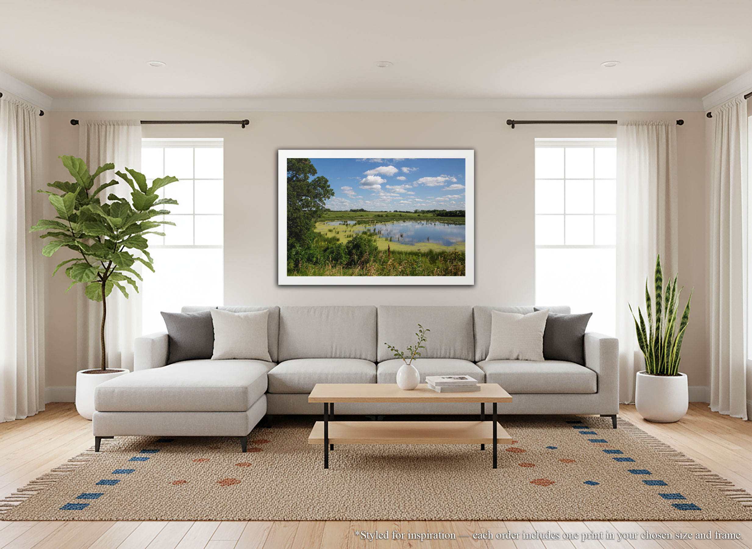 Marsh Slough Landscape - Framed Print - Blue Sky Reflection with Reeds and Green Water Scene Photography #35 product thumbnail image