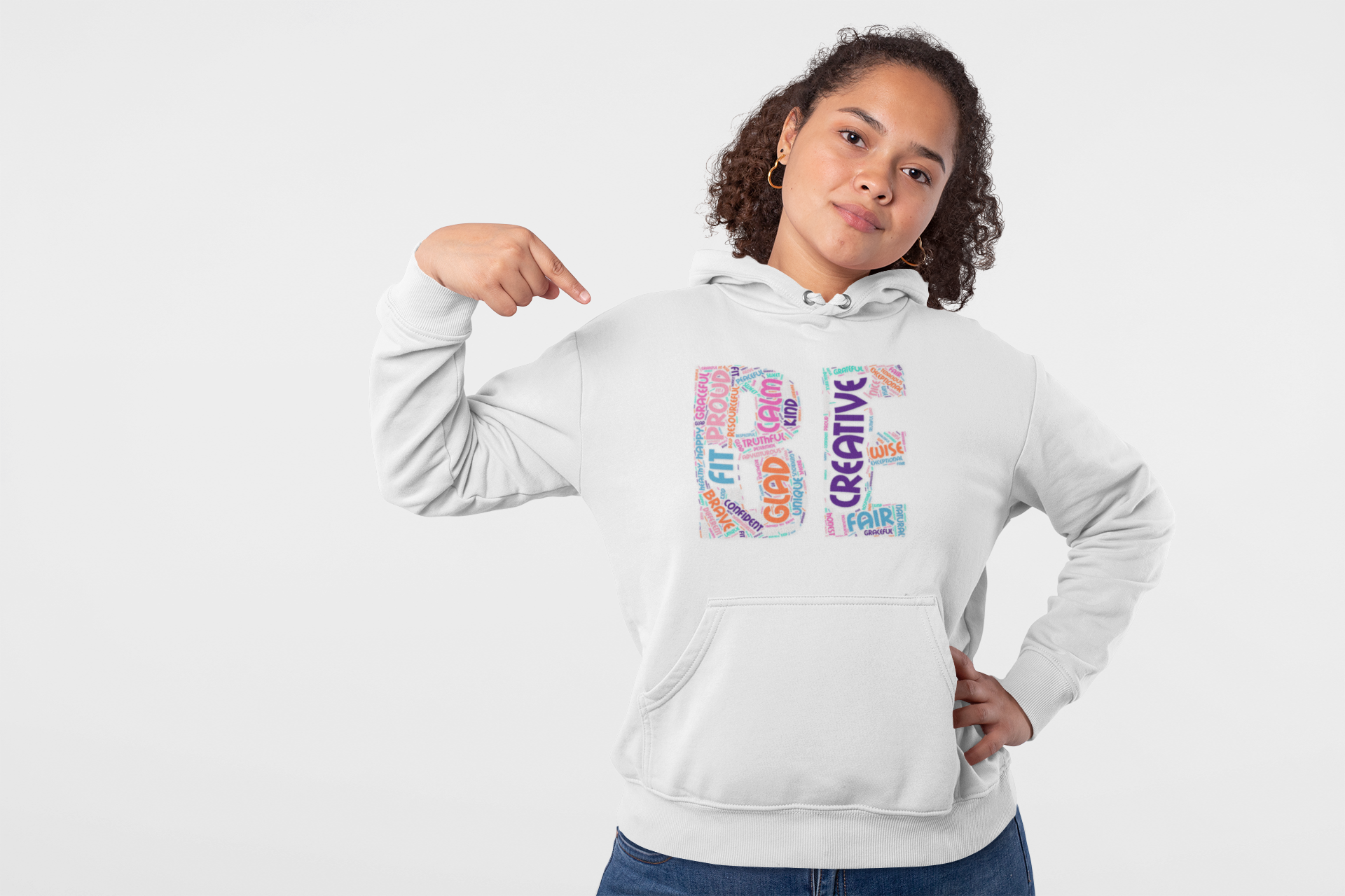 BE Creative Word Art Hoodie — Colorful 'Creative' Typography Pullover product thumbnail image BE Creative Word Art Hoodie — Colorful 'Creative' Typography Pullover product thumbnail image
