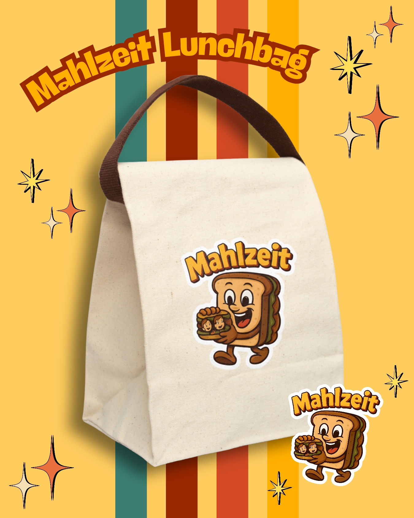 Canvas Lunch Bag with Cartoon Design - Mahlzeit in German product thumbnail image