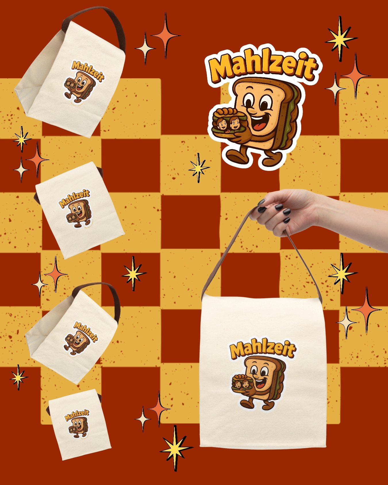 Canvas Lunch Bag with Cartoon Design - Mahlzeit in German product thumbnail image