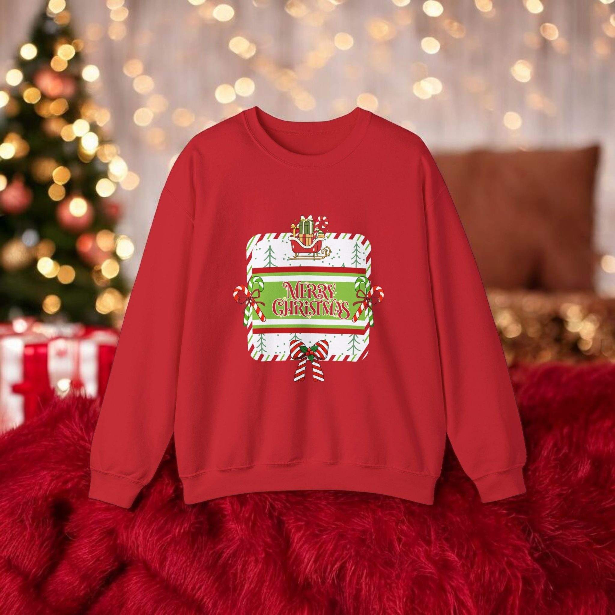 Christmas Crewneck Sweatshirt — 'Merry Christmas' Candy Cane Gift Design product thumbnail image Christmas Crewneck Sweatshirt — 'Merry Christmas' Candy Cane Gift Design product thumbnail image