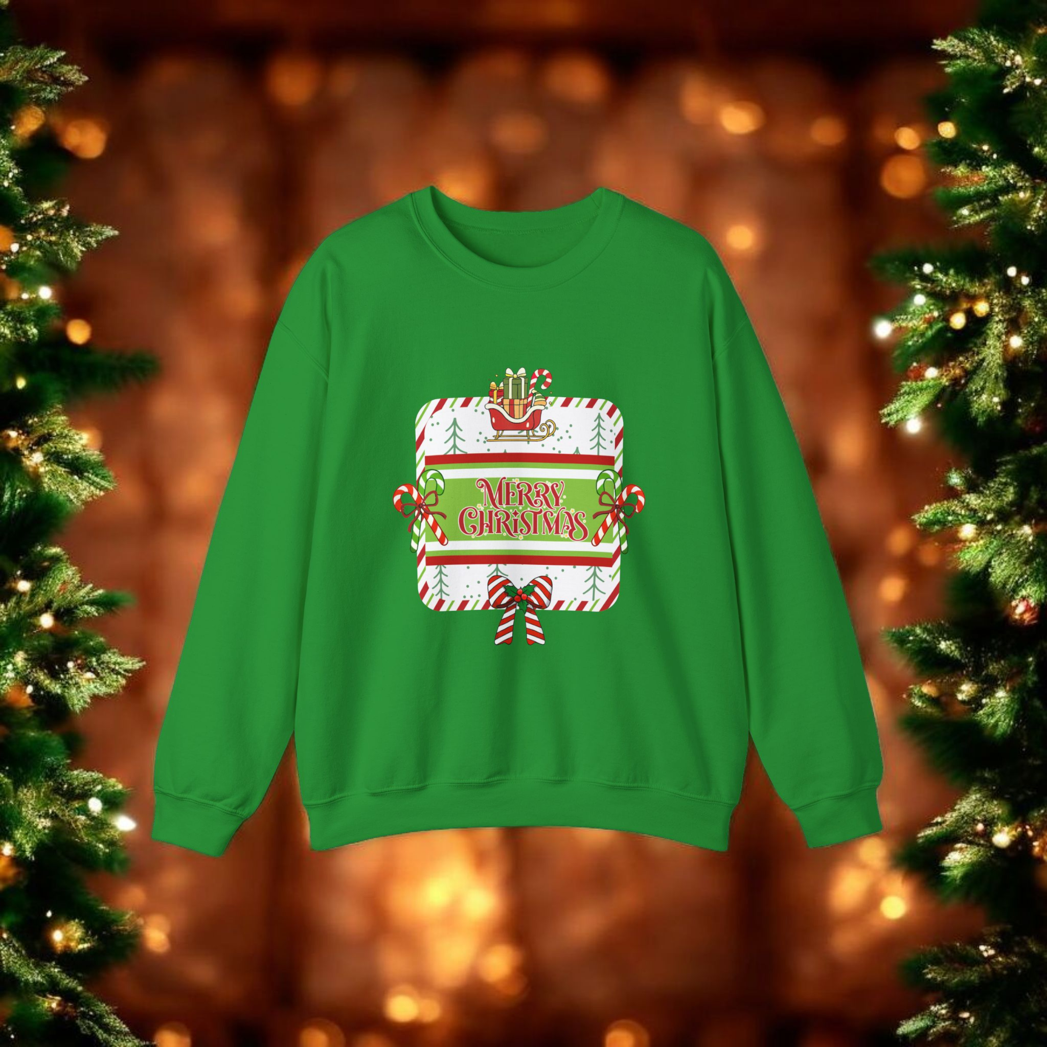 Christmas Crewneck Sweatshirt — 'Merry Christmas' Candy Cane Gift Design product thumbnail image