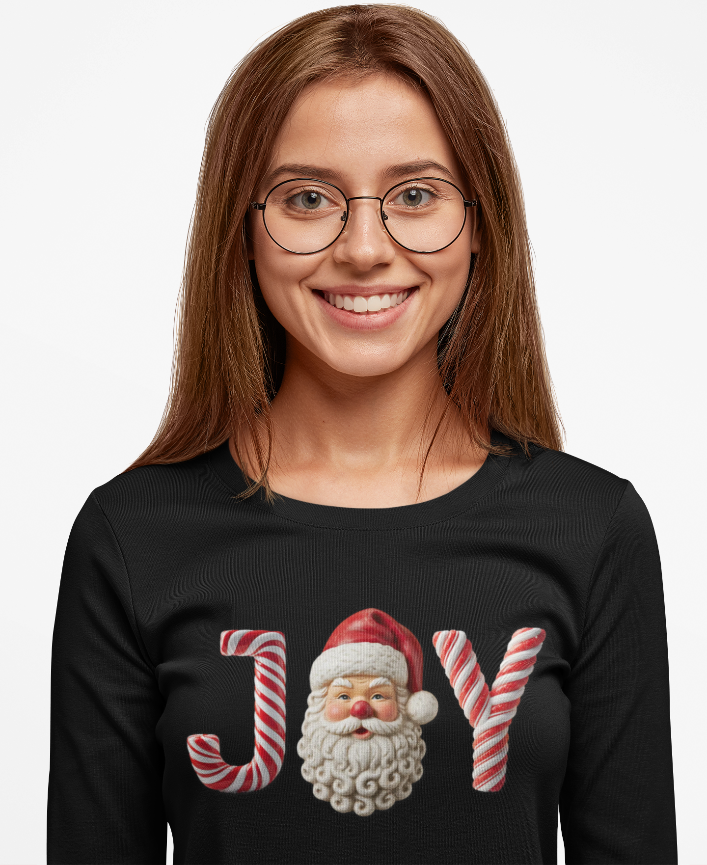Christmas Joy Long Sleeve Tee — Santa Candy Cane Holiday Shirt product thumbnail image Christmas Joy Long Sleeve Tee — Santa Candy Cane Holiday Shirt product thumbnail image
