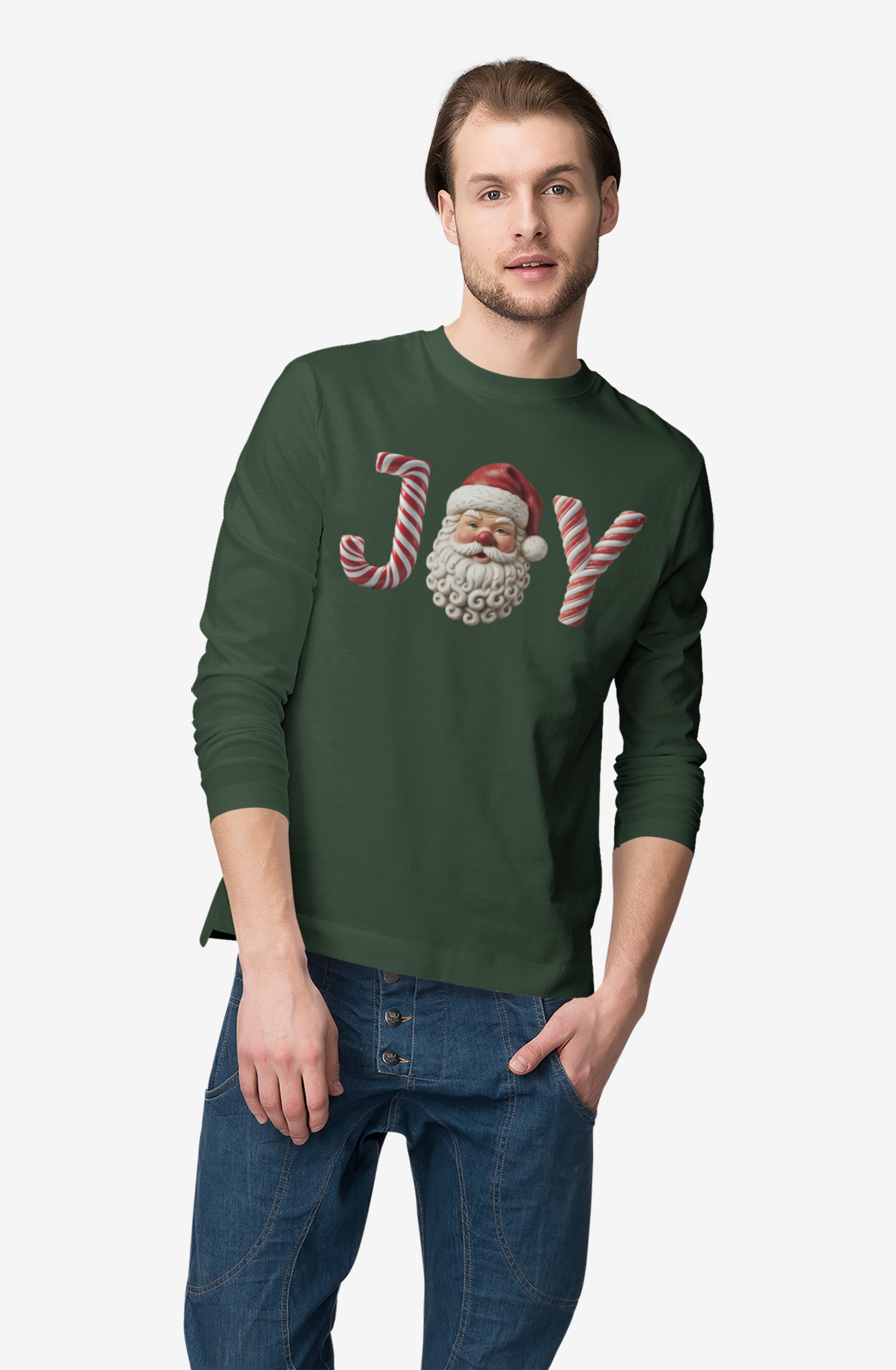 Christmas Joy Long Sleeve Tee — Santa Candy Cane Holiday Shirt product thumbnail image