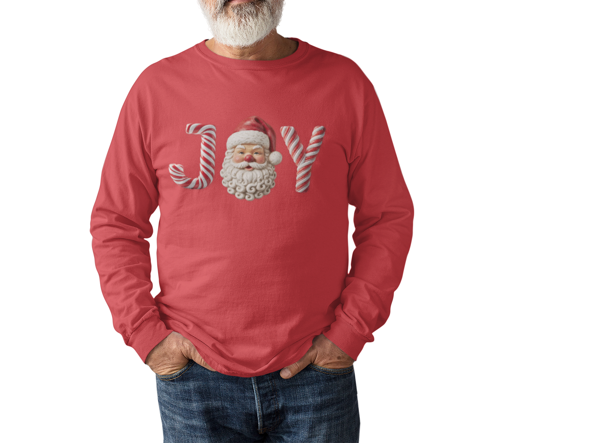 Christmas Joy Long Sleeve Tee — Santa Candy Cane Holiday Shirt product thumbnail image