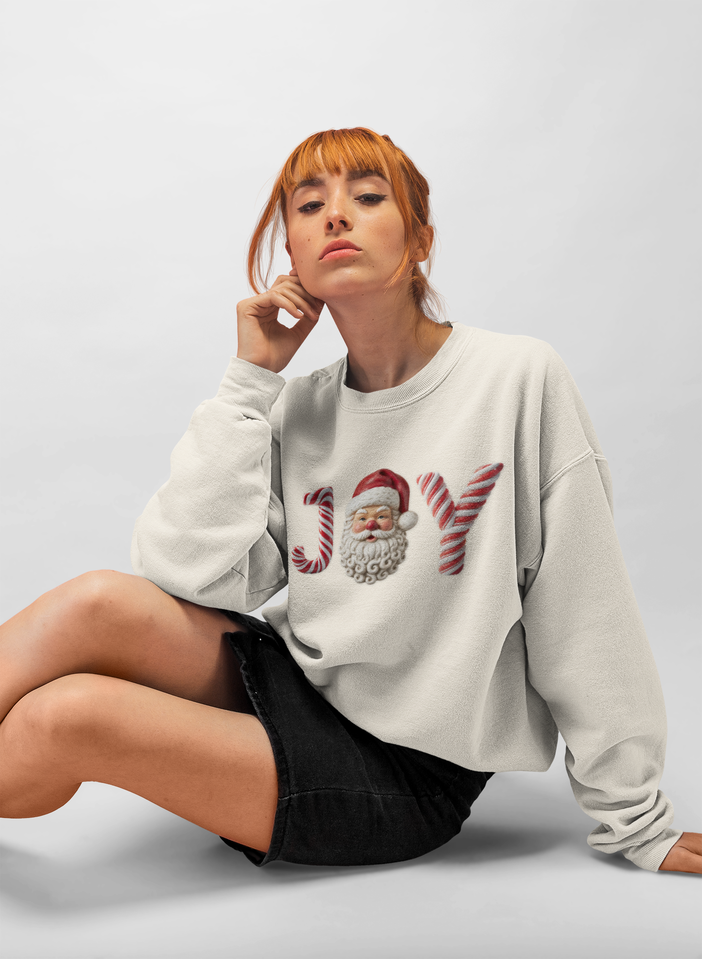 Joy Santa Candy Cane Sweatshirt — Christmas Holiday Crewneck product thumbnail image