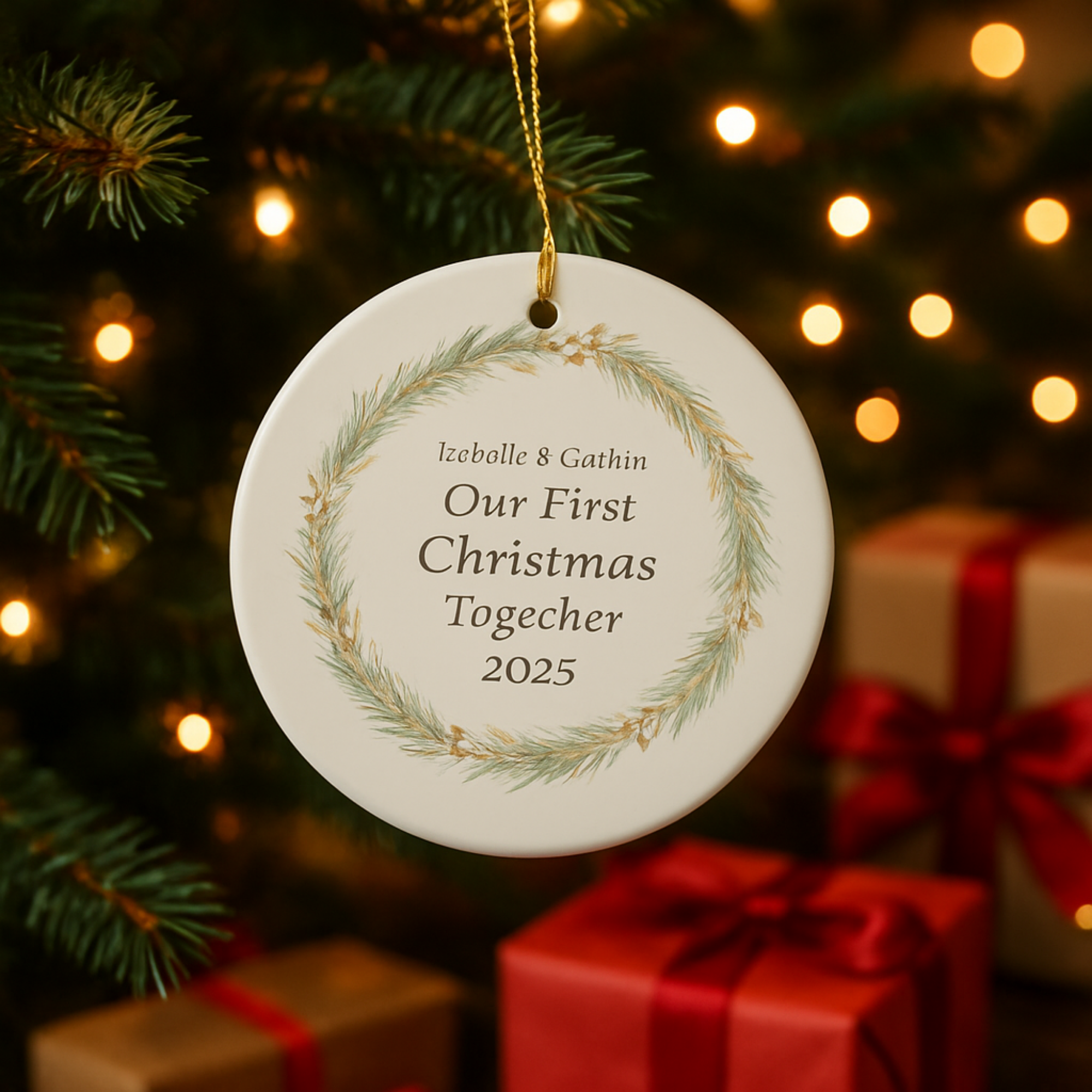 Our First Christmas Together Ornament 2025 Personalized Couple Name Ornament Custom Engagement Gift Newlywed Keepsake First Christmas as a Couple Ceramic Holiday Decor