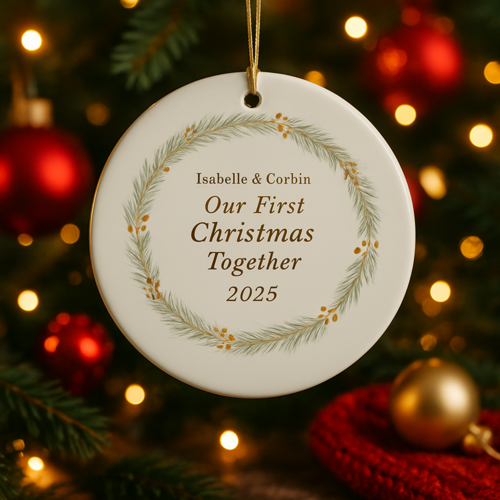 Our First Christmas Together Ornament 2025 Personalized Couple Name Ornament Custom Engagement Gift Newlywed Keepsake First Christmas as a Couple Ceramic Holiday Decor product thumbnail image