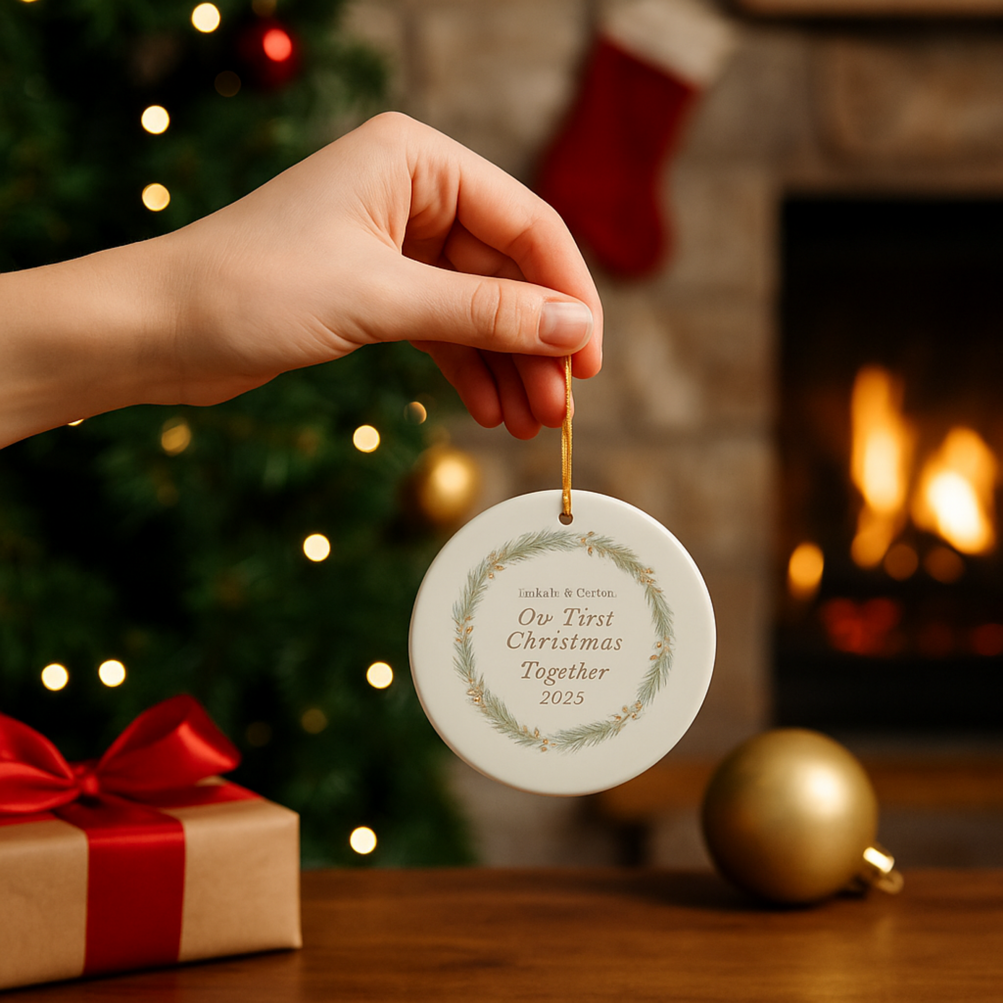 Our First Christmas Together Ornament 2025 Personalized Couple Name Ornament Custom Engagement Gift Newlywed Keepsake First Christmas as a Couple Ceramic Holiday Decor product thumbnail image