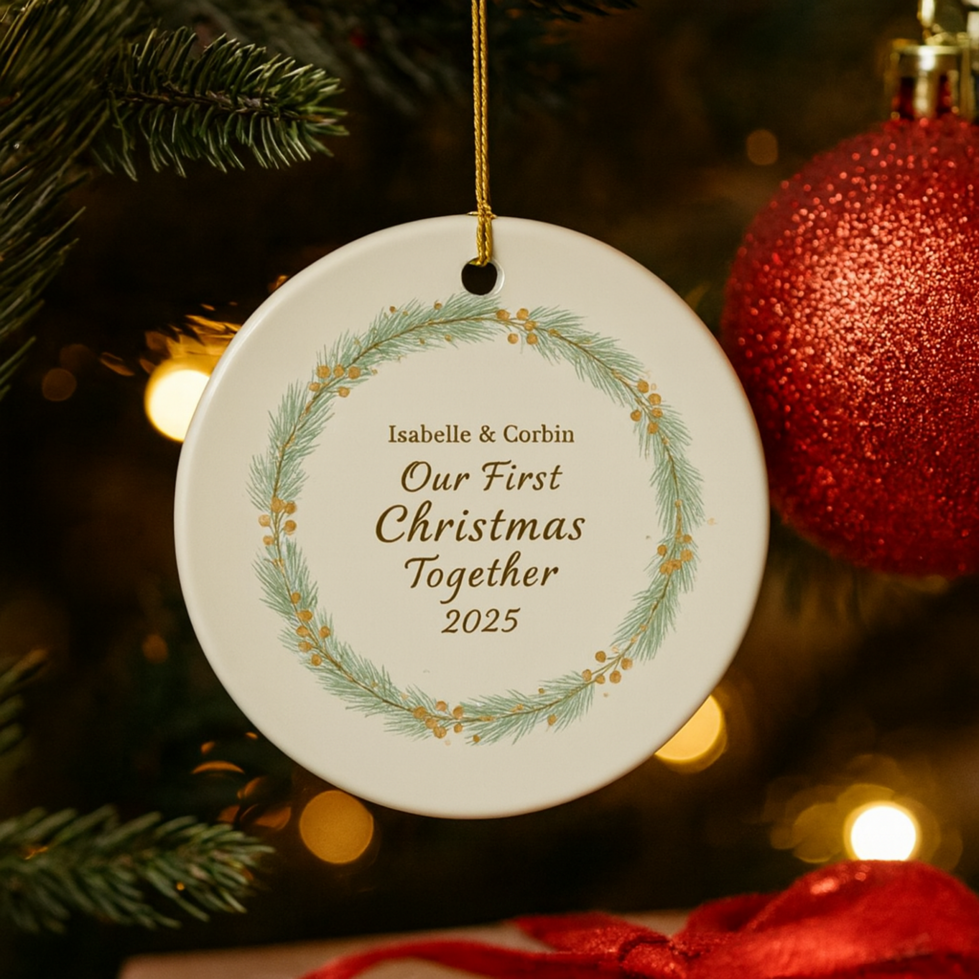 Our First Christmas Together Ornament 2025 Personalized Couple Name Ornament Custom Engagement Gift Newlywed Keepsake First Christmas as a Couple Ceramic Holiday Decor product thumbnail image