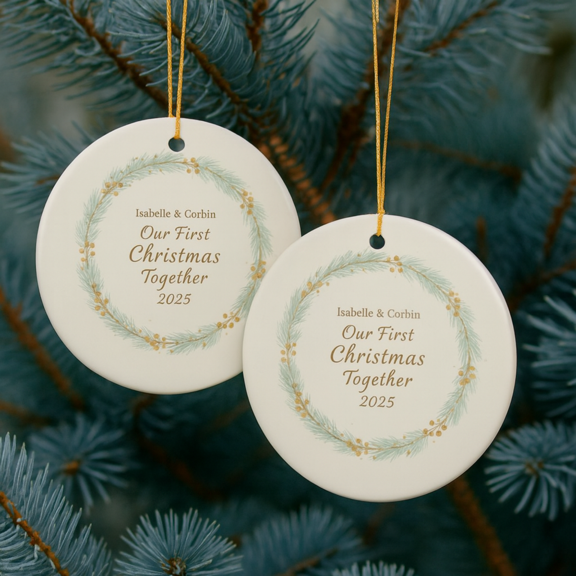 Our First Christmas Together Ornament 2025 Personalized Couple Name Ornament Custom Engagement Gift Newlywed Keepsake First Christmas as a Couple Ceramic Holiday Decor product thumbnail image