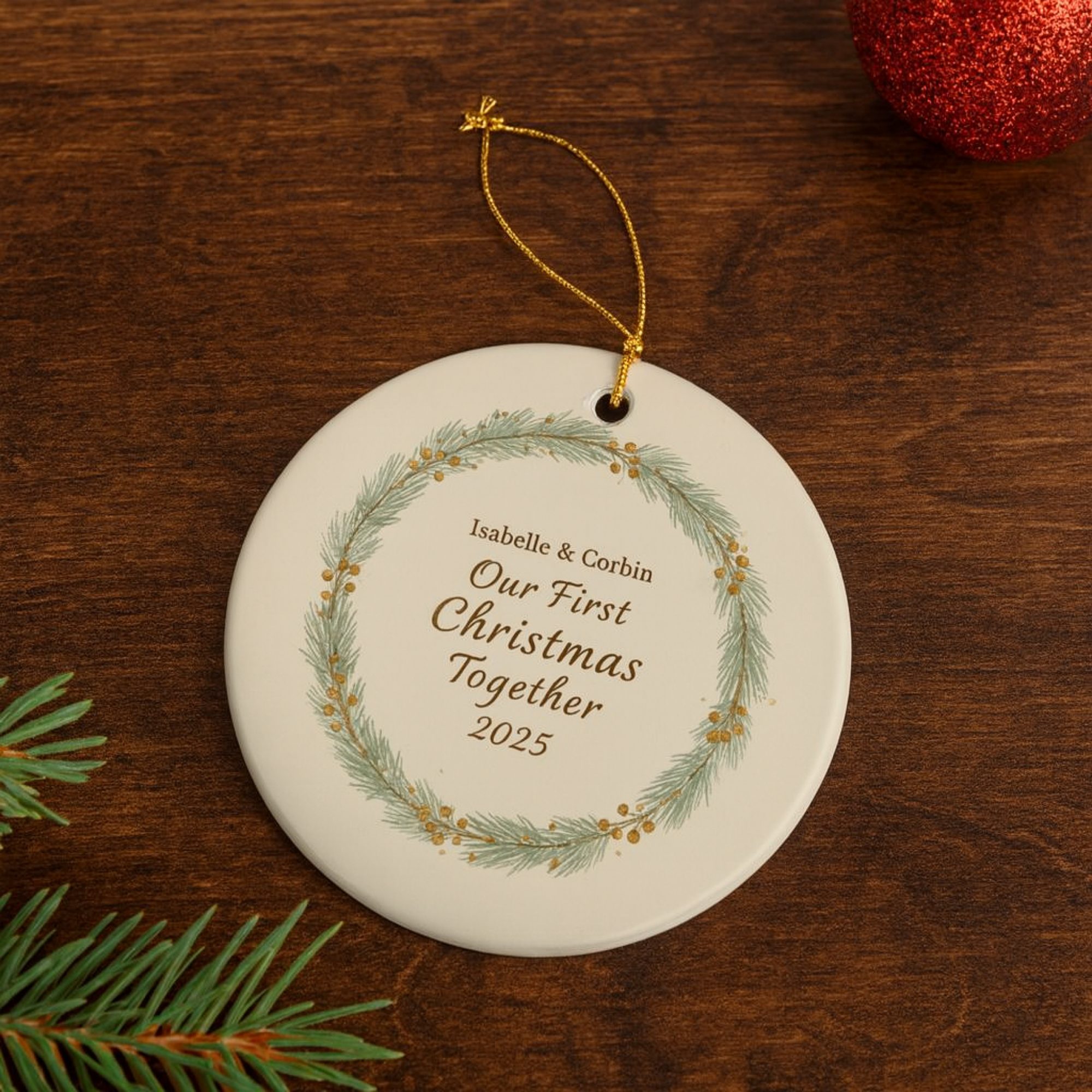 Our First Christmas Together Ornament 2025 Personalized Couple Name Ornament Custom Engagement Gift Newlywed Keepsake First Christmas as a Couple Ceramic Holiday Decor product thumbnail image