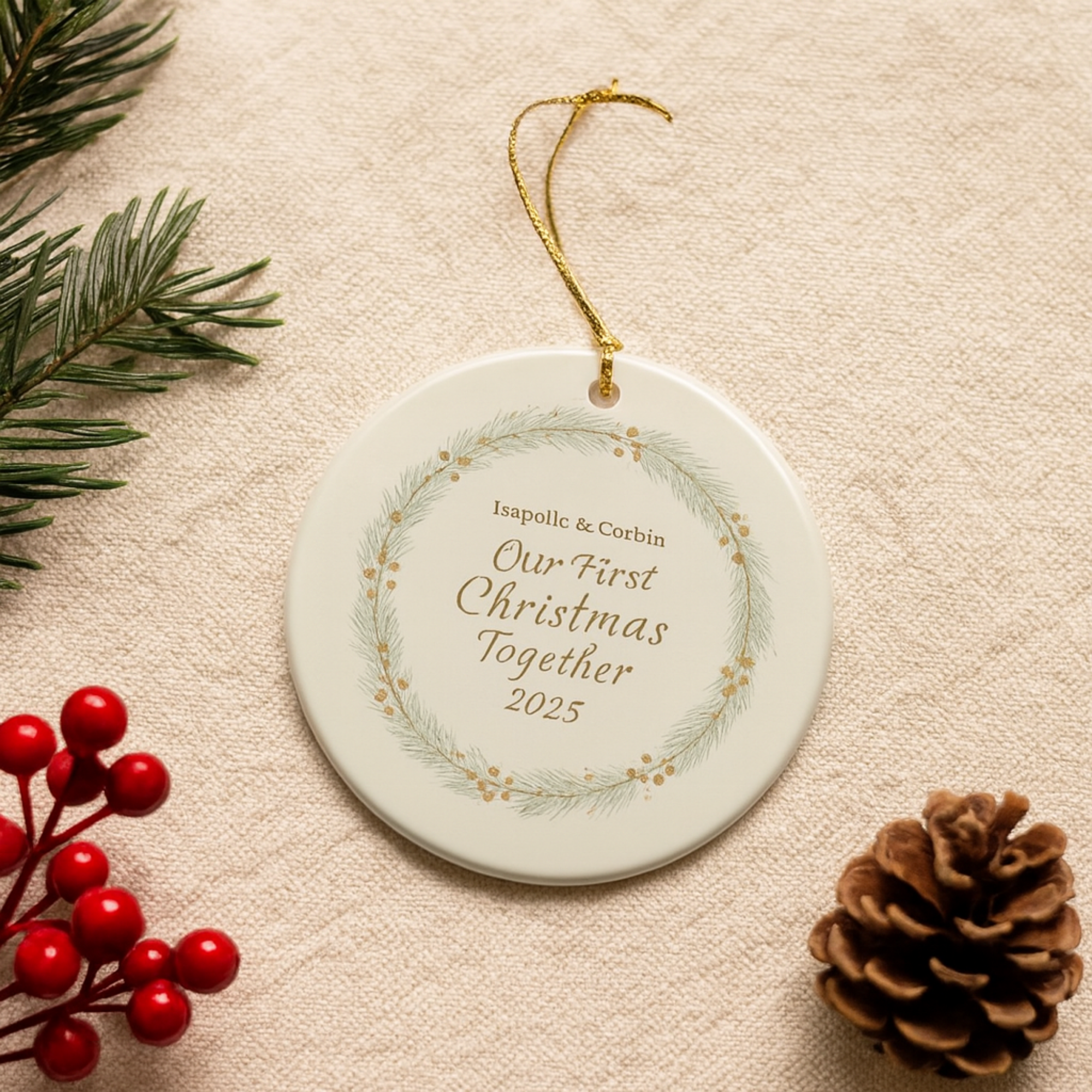 Our First Christmas Together Ornament 2025 Personalized Couple Name Ornament Custom Engagement Gift Newlywed Keepsake First Christmas as a Couple Ceramic Holiday Decor product thumbnail image