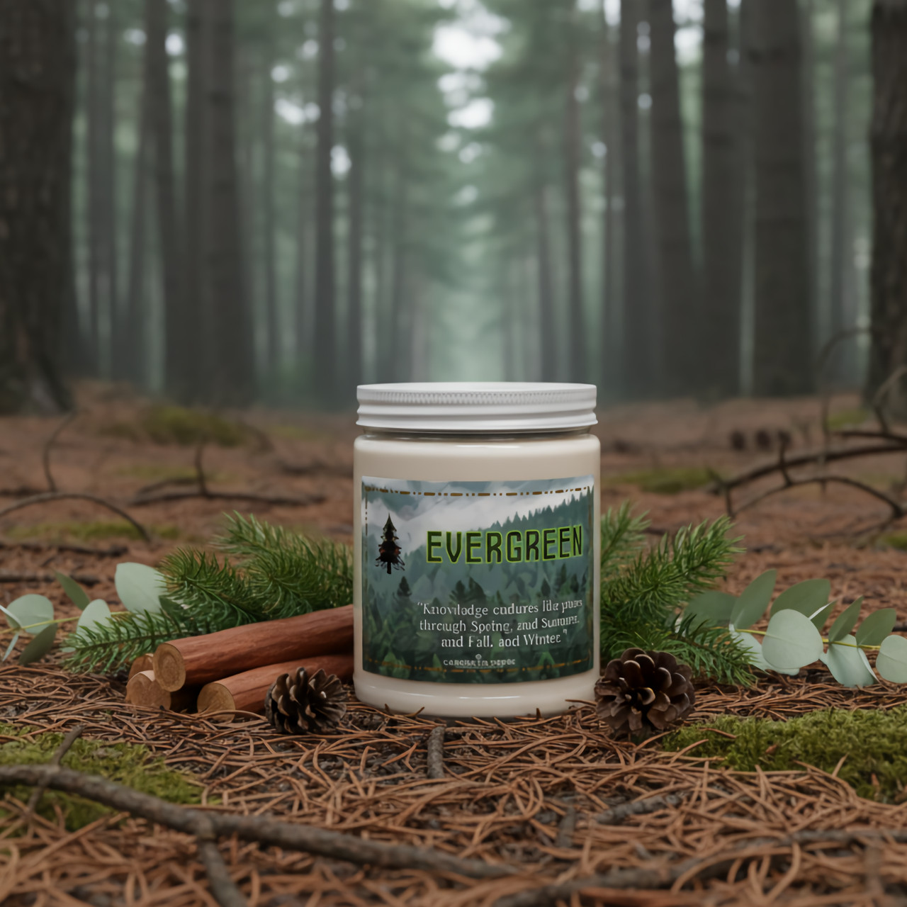 “Evergreen” – Fresh Balsam Scented Soy Wax Candle – 9oz – Cozy Fall and Winter Reading Scent – 50-60 Hour Burn – Reusable Glass Jar