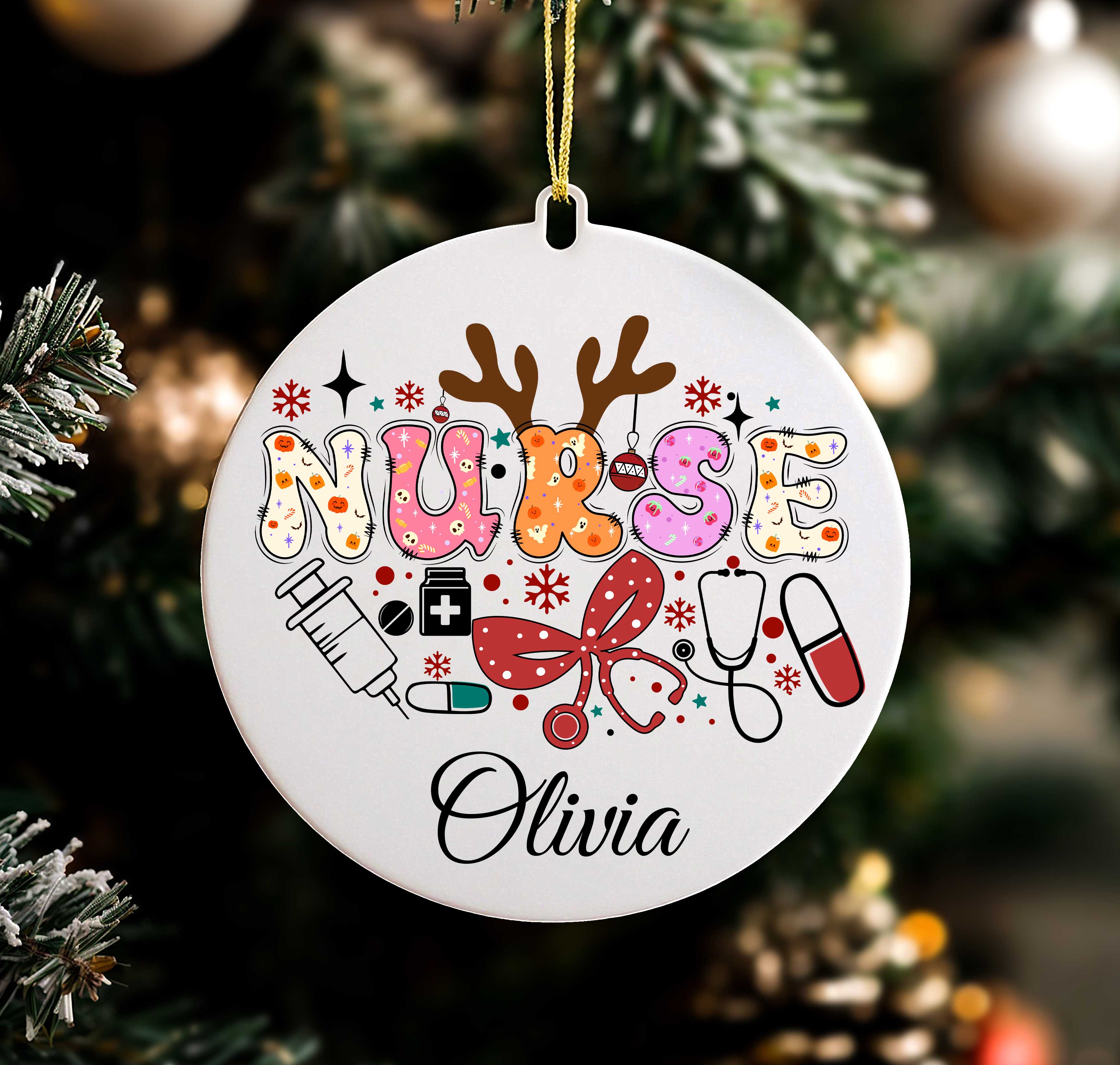 Personalized Nurse Metal Ornament — Holiday Nursing Gift with Name (Your Name) Personalized Nurse Metal Ornament — Holiday Nursing Gift with Name (Your Name)