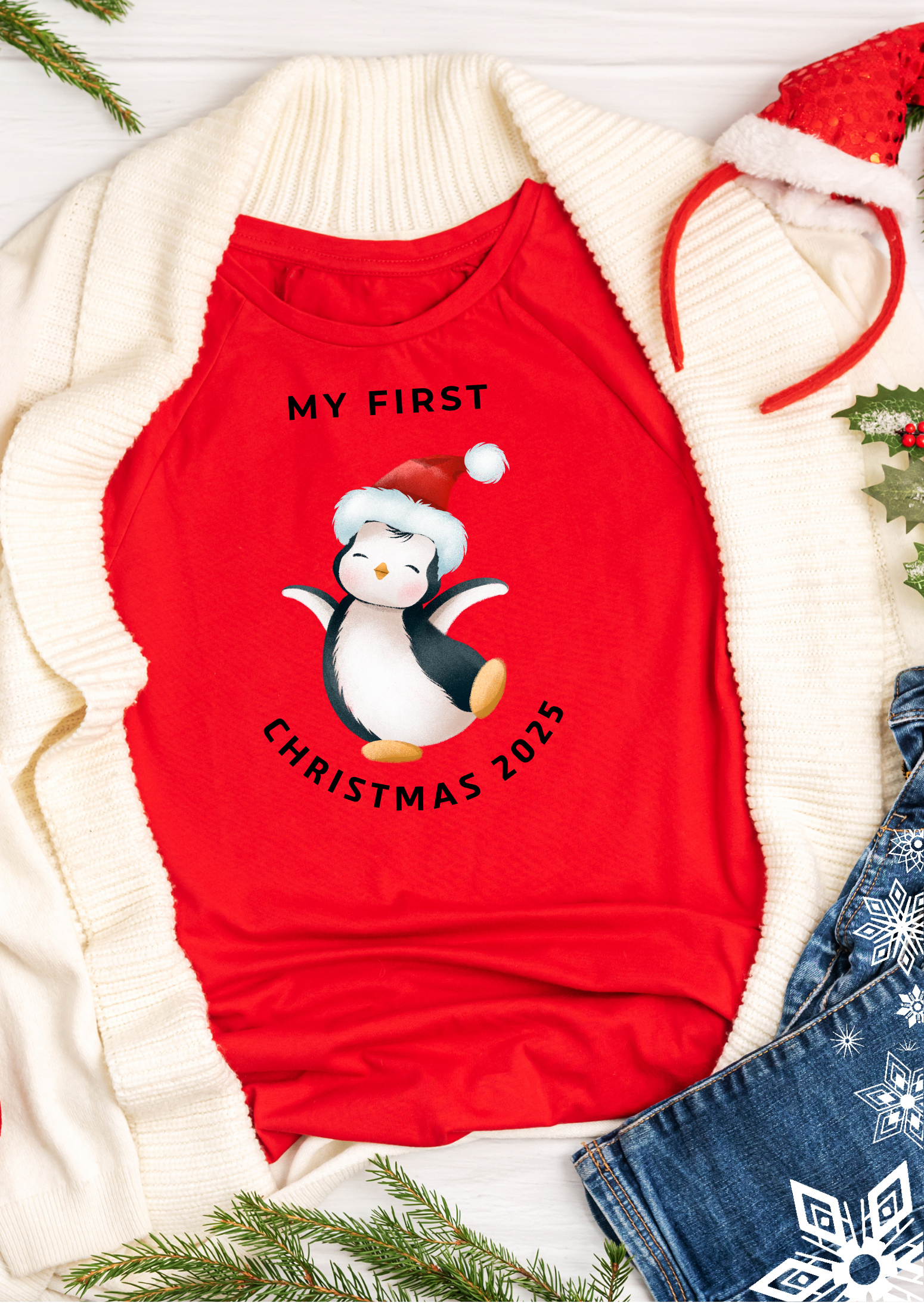 Make your baby’s first Christmas magical with this personalised Penguin onsies or body suit is customised with your little one’s name and or the photo. A keepsake you’ll treasure forever. My First Christmas Penguin onsie is our Cute Personalised Edition  "A tiny onsie for the biggest first Christmas memories.” product thumbnail image