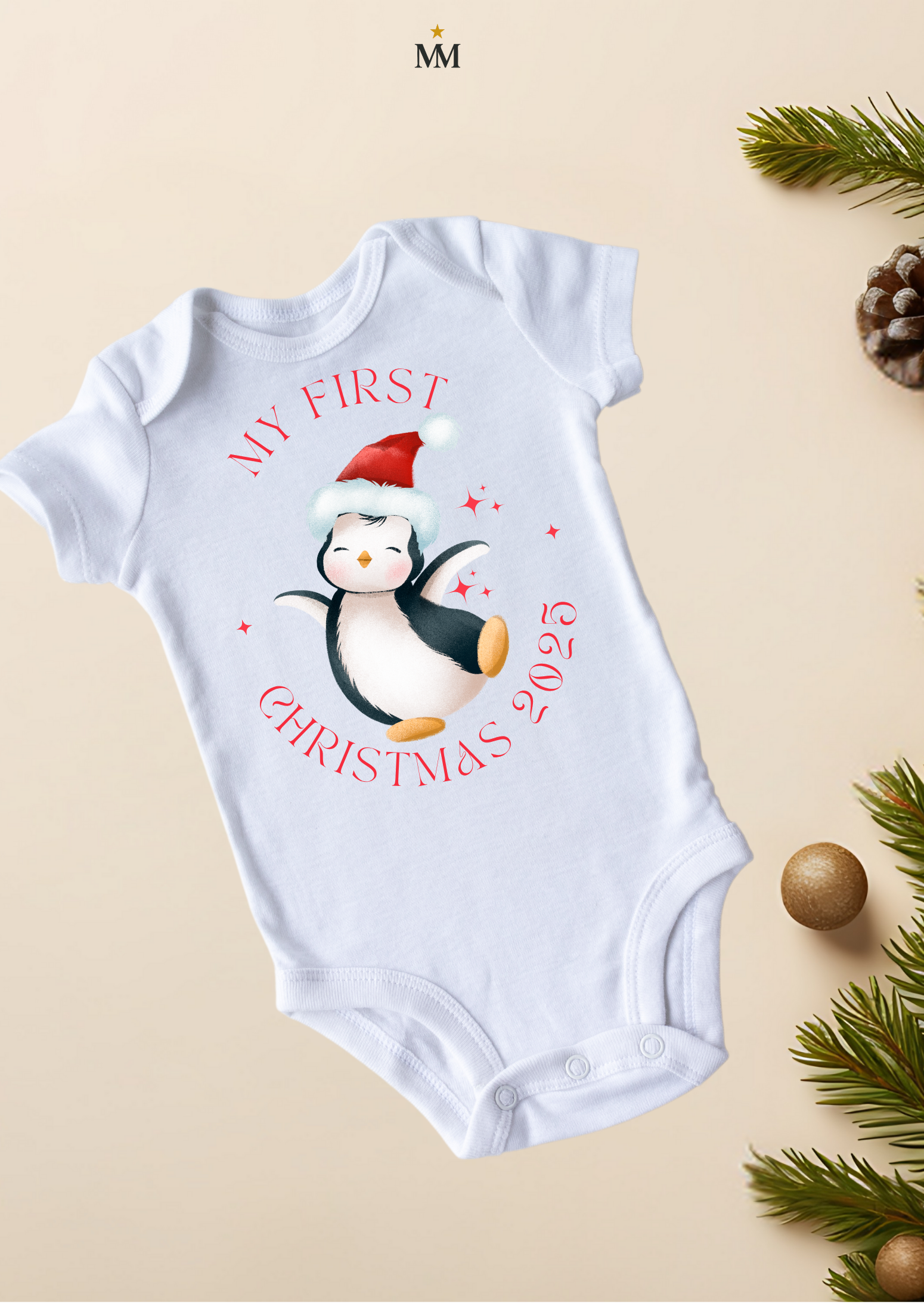 Baby Bodysuit "My First Christmas 2025" Penguin Christmas Onesie