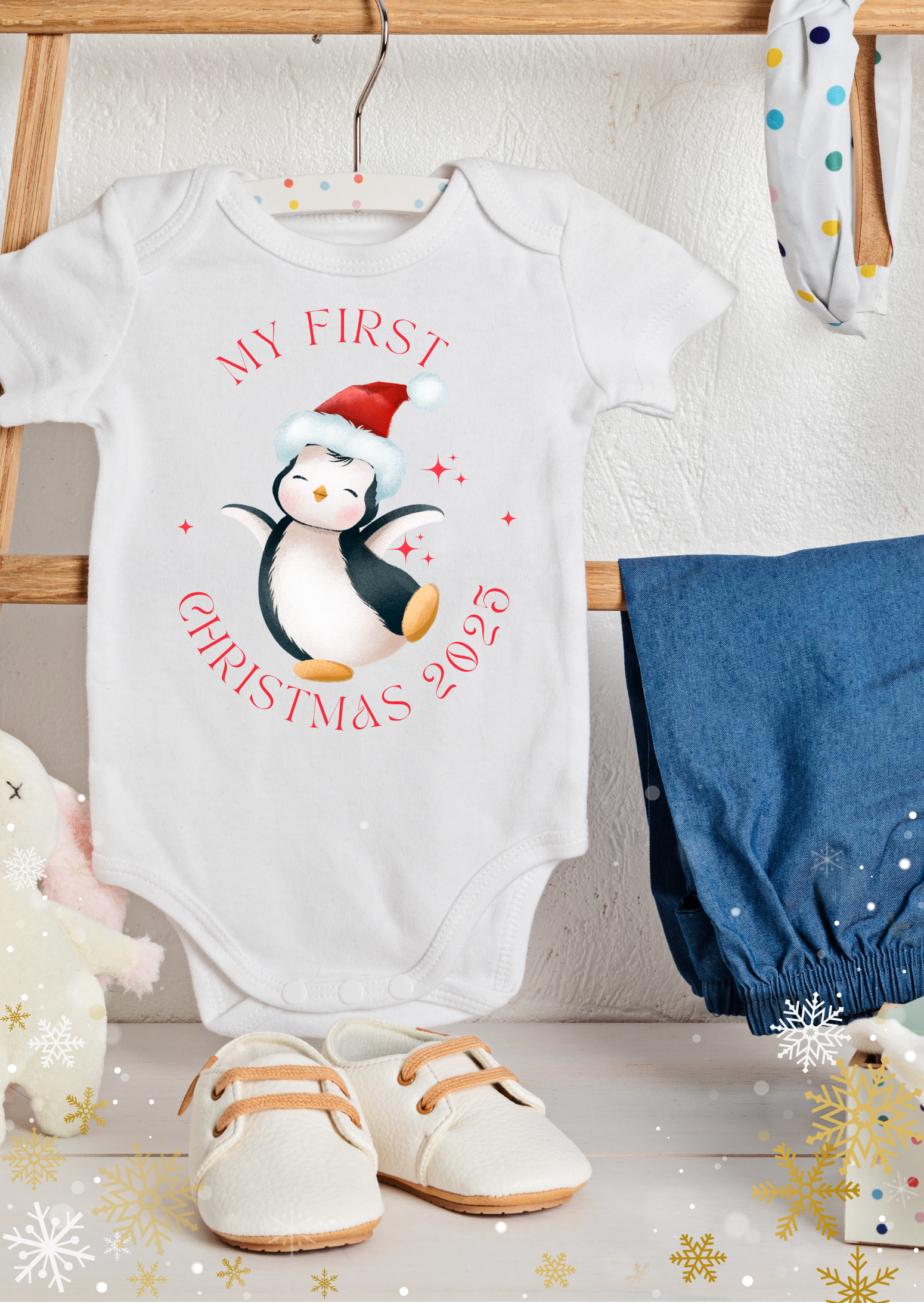 Baby Bodysuit "My First Christmas 2025" Penguin Christmas Onesie product thumbnail image Baby Bodysuit "My First Christmas 2025" Penguin Christmas Onesie product thumbnail image