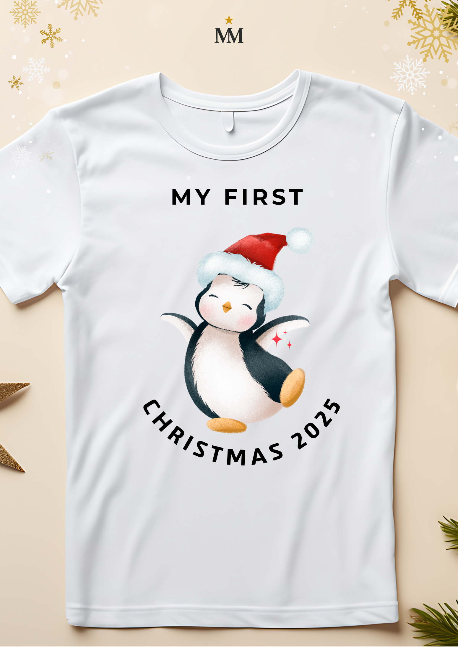 Make your baby’s first Christmas magical with this personalised Penguin T-shirt or Tee is customised with your little one’s name and or the photo. A keepsake you’ll treasure forever. My First Christmas Penguin T-Shirt is our Cute Personalised Edition  "A tiny tee for the biggest first Christmas memories.”