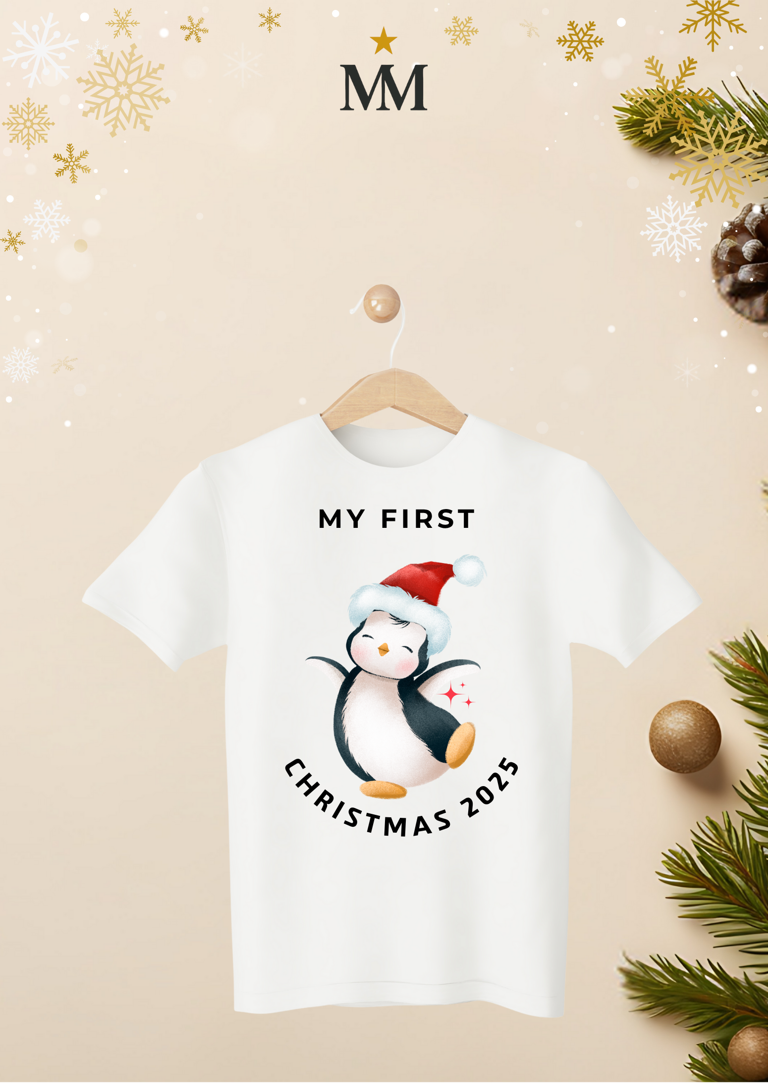 Make your baby’s first Christmas magical with this personalised Penguin T-shirt or Tee is customised with your little one’s name and or the photo. A keepsake you’ll treasure forever. My First Christmas Penguin T-Shirt is our Cute Personalised Edition "A tiny tee for the biggest first Christmas memories.” product thumbnail image Make your baby’s first Christmas magical with this personalised Penguin T-shirt or Tee is customised with your little one’s name and or the photo. A keepsake you’ll treasure forever. My First Christmas Penguin T-Shirt is our Cute Personalised Edition "A tiny tee for the biggest first Christmas memories.” product thumbnail image