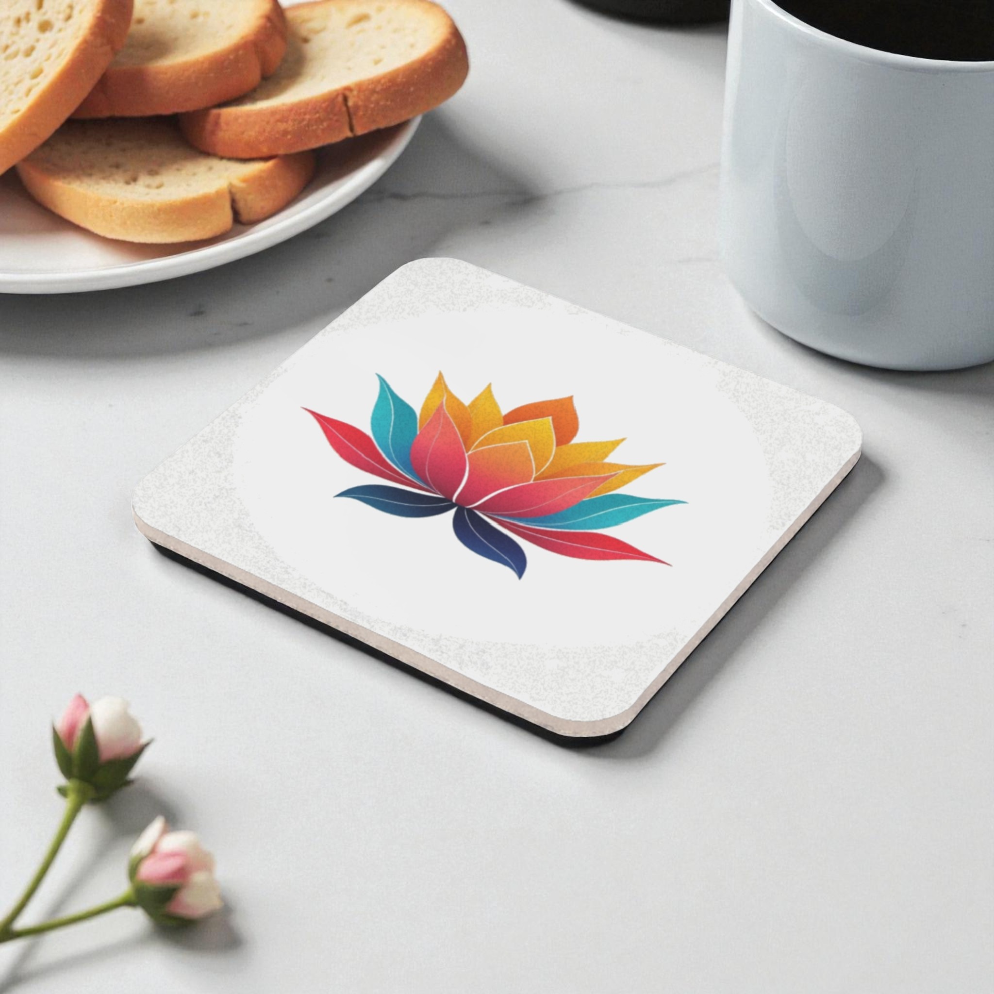Lotus Serenity White Background Cork Back Coaster