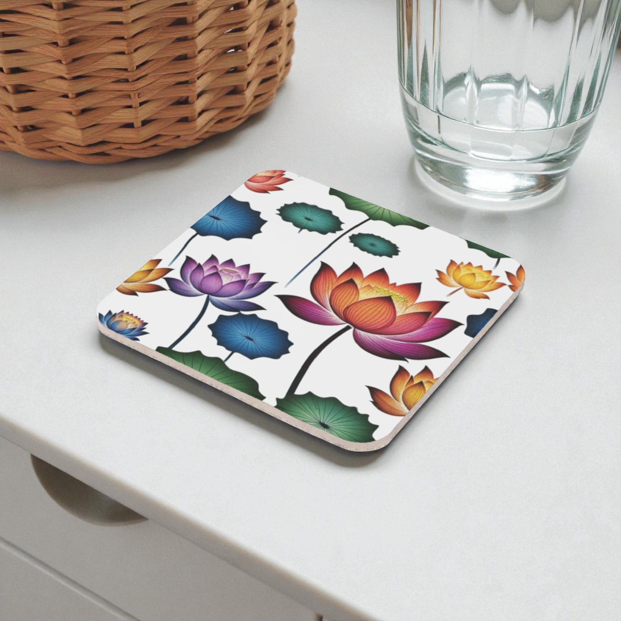 Rainbow Lotus Blossom Cork Back Coaster