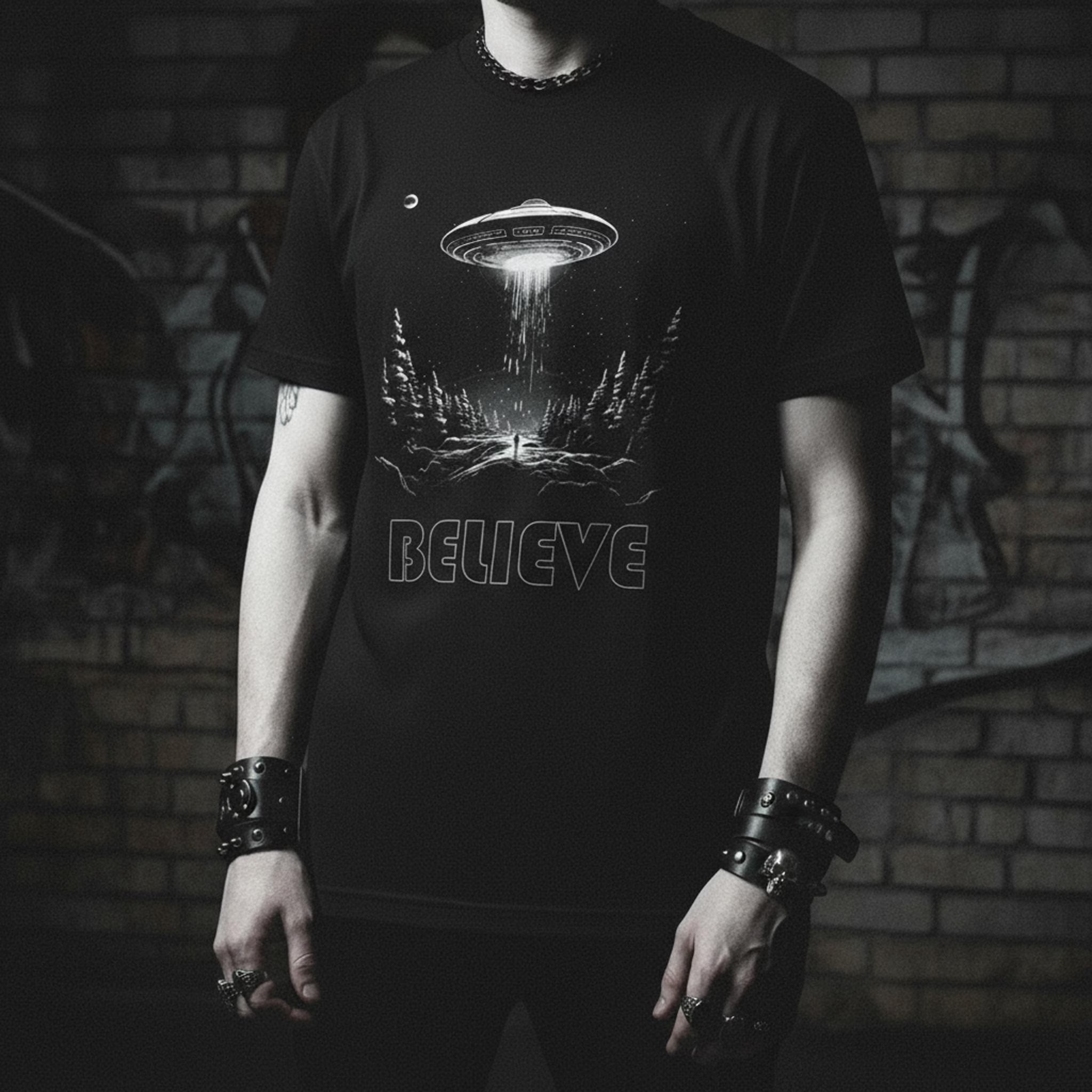 UFO Believe Shirt | Alien Abduction Retro Sci-Fi Graphic T-Shirt, Unisex Cotton Tee 