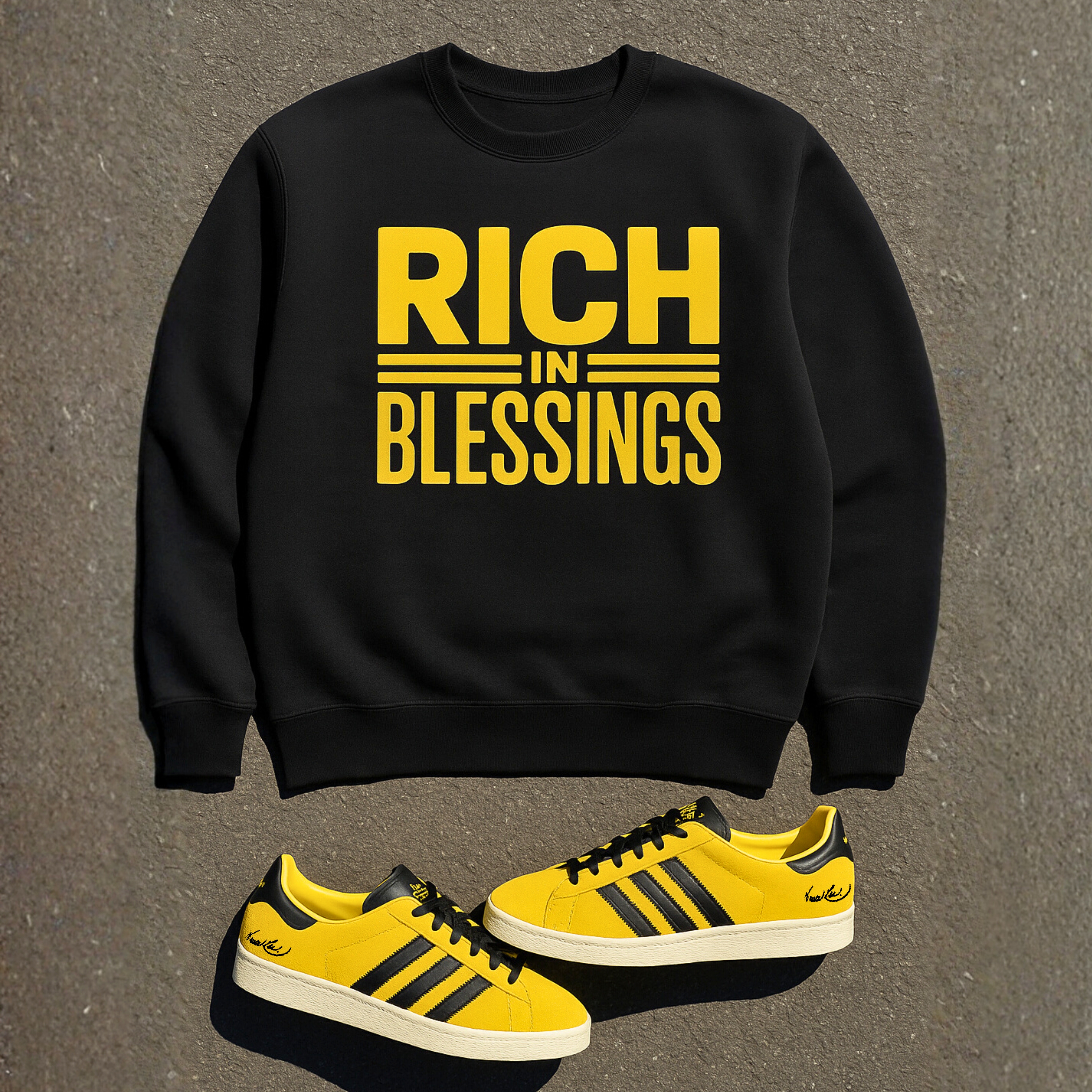 Unisex "RICH IN BLESSINGS" Bumble Bee Edition Sweatshirt product thumbnail image Unisex "RICH IN BLESSINGS" Bumble Bee Edition Sweatshirt product thumbnail image