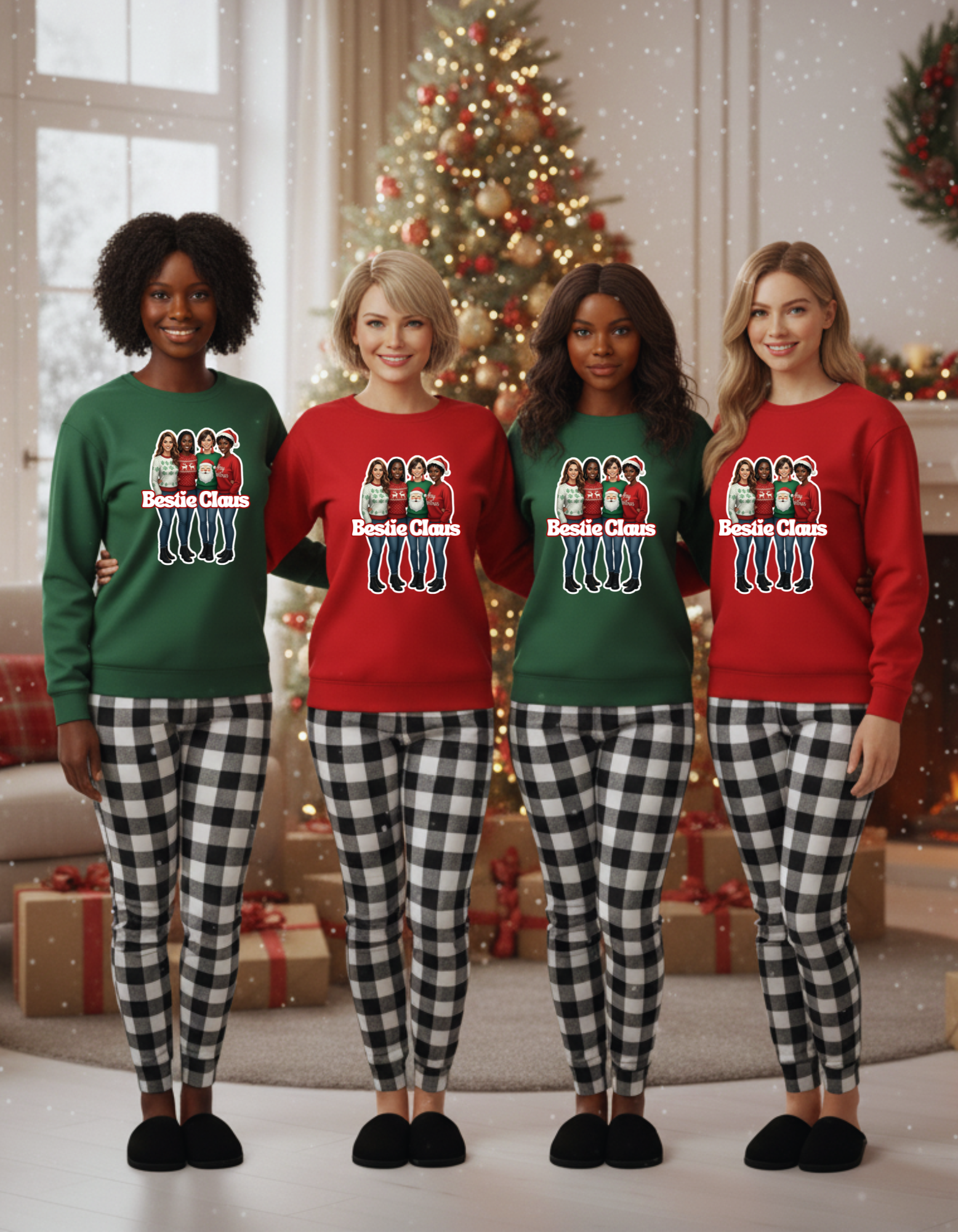 Multicultural Bestie Claus — Christmas Friends Holiday Sweatshirt product thumbnail image Multicultural Bestie Claus — Christmas Friends Holiday Sweatshirt product thumbnail image