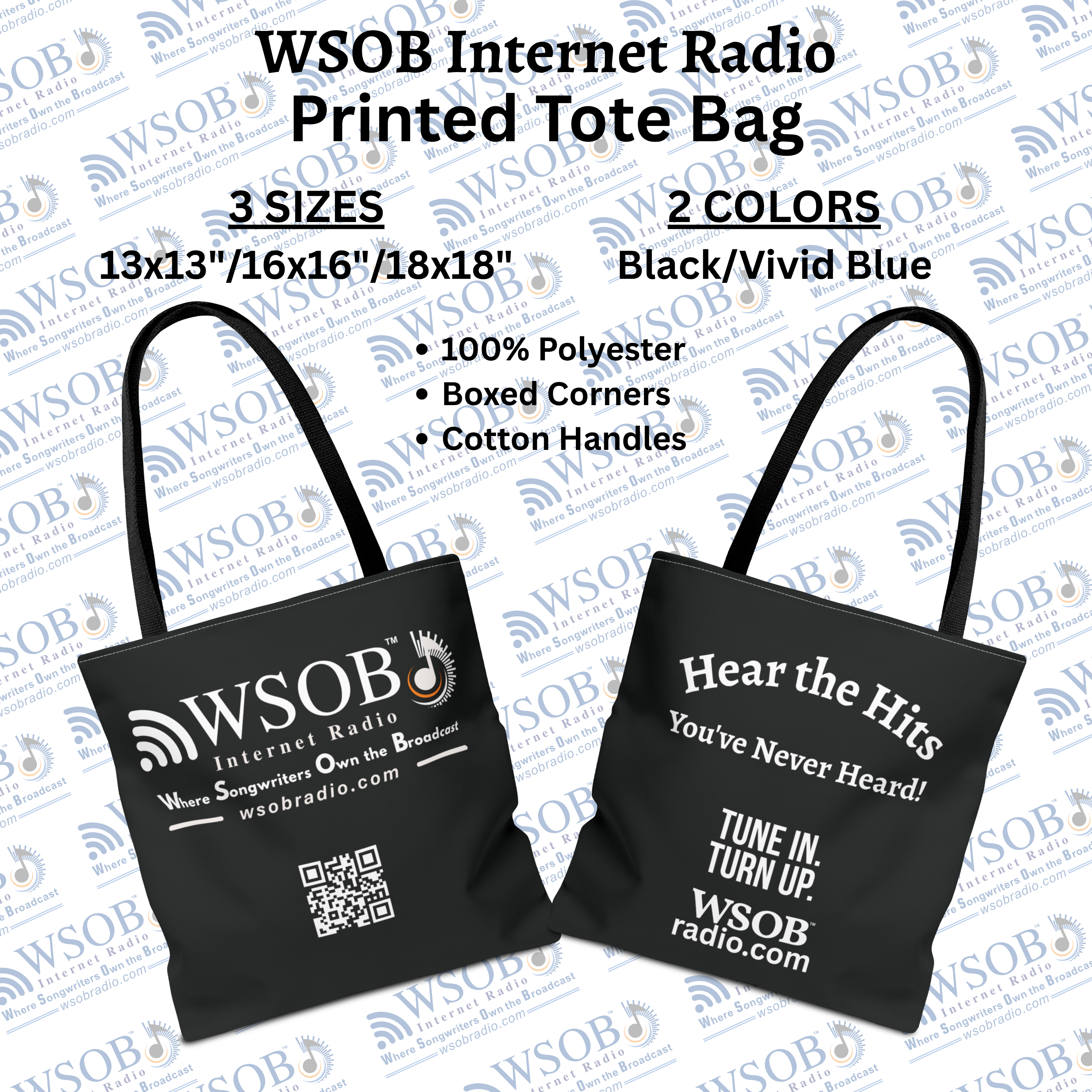 WSOB Internet Radio Blue Logo Tote Bag — "Hear the Hits You've Never Heard" Promotional Tote product thumbnail image