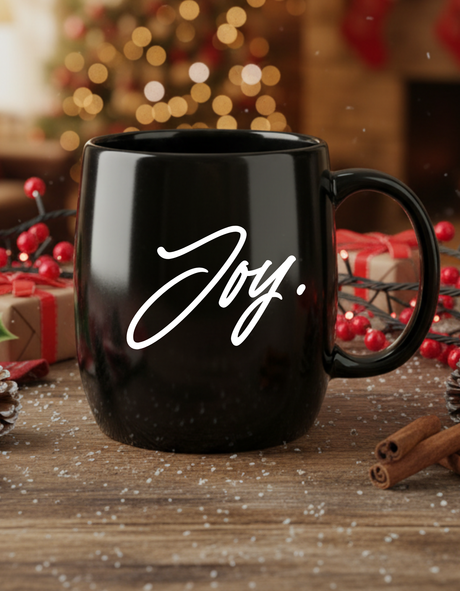 Joy Script Black Ceramic Mug — 15oz Inspirational Coffee Cup Joy Script Black Ceramic Mug — 15oz Inspirational Coffee Cup