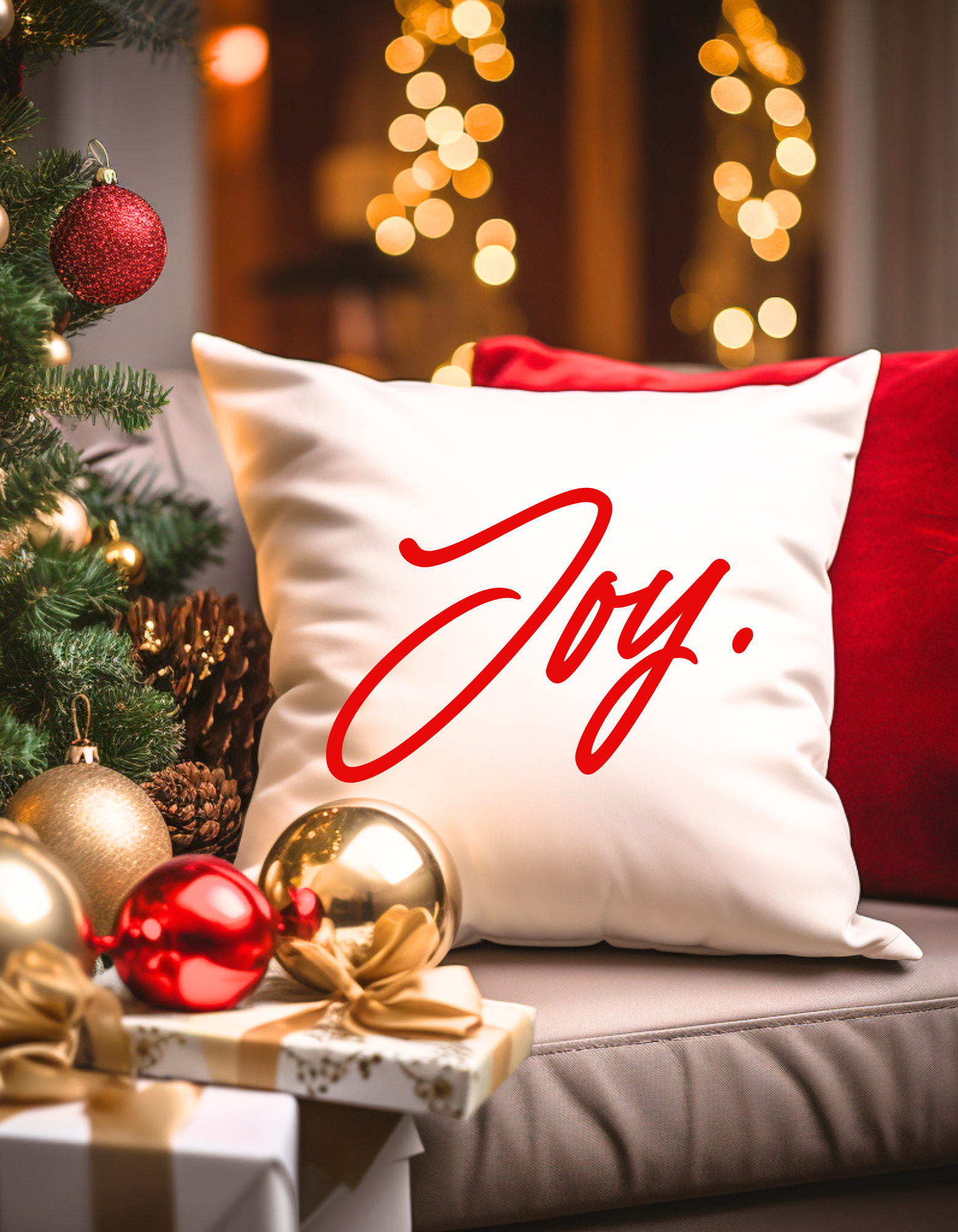 Joy Script Throw Pillow — Holiday Red Script Decorative Pillow product thumbnail image