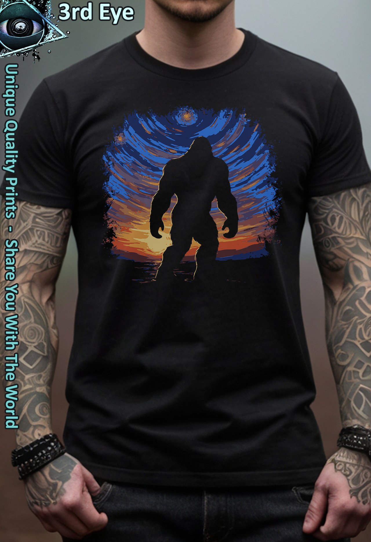 Van Gogh Bigfoot Starry Night Retro Vintage Cryptid Graphic