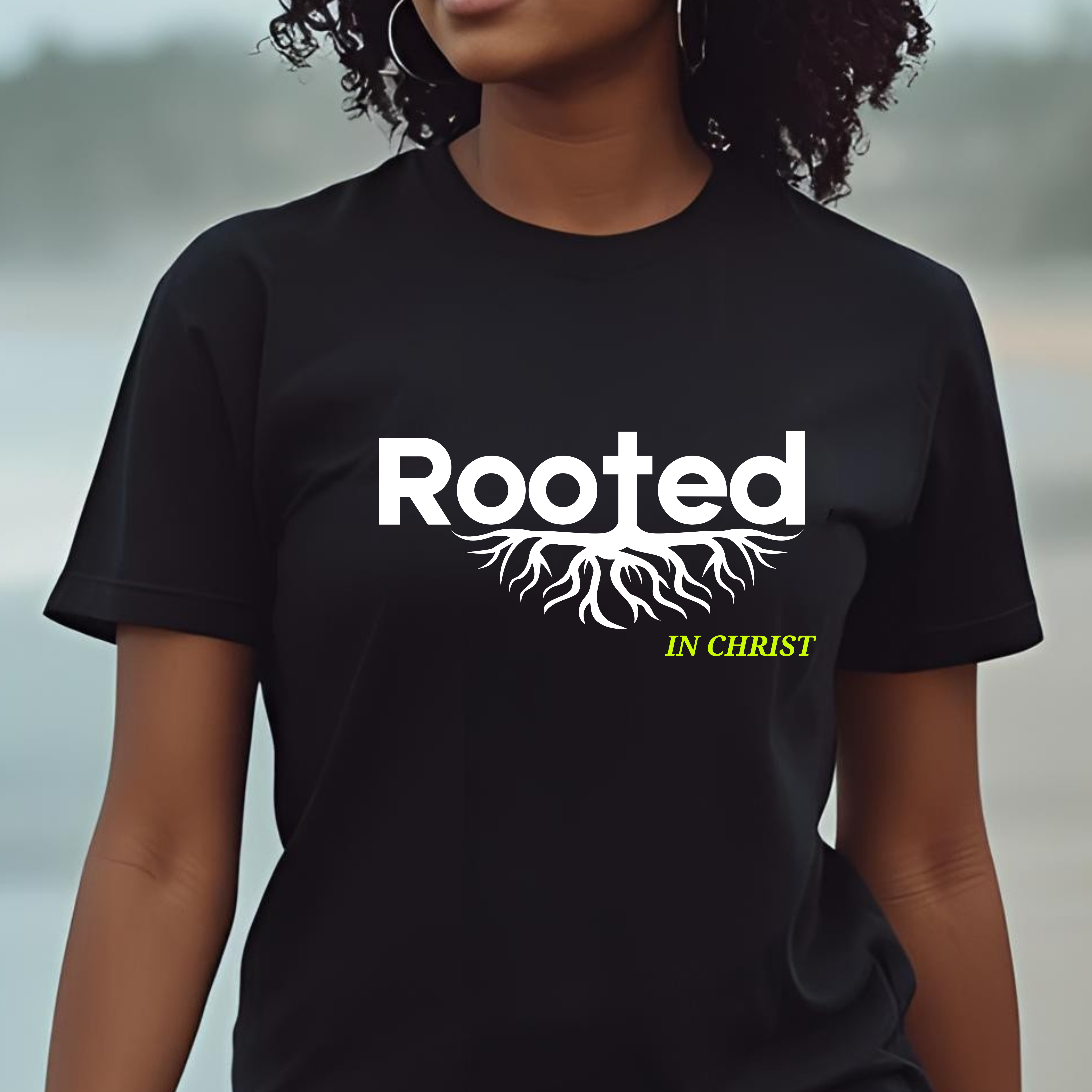 "Rooted In Christ" - Faith-Based Christian Women's Cotton Short Sleeve T-Shirt, Inspirational  product thumbnail image