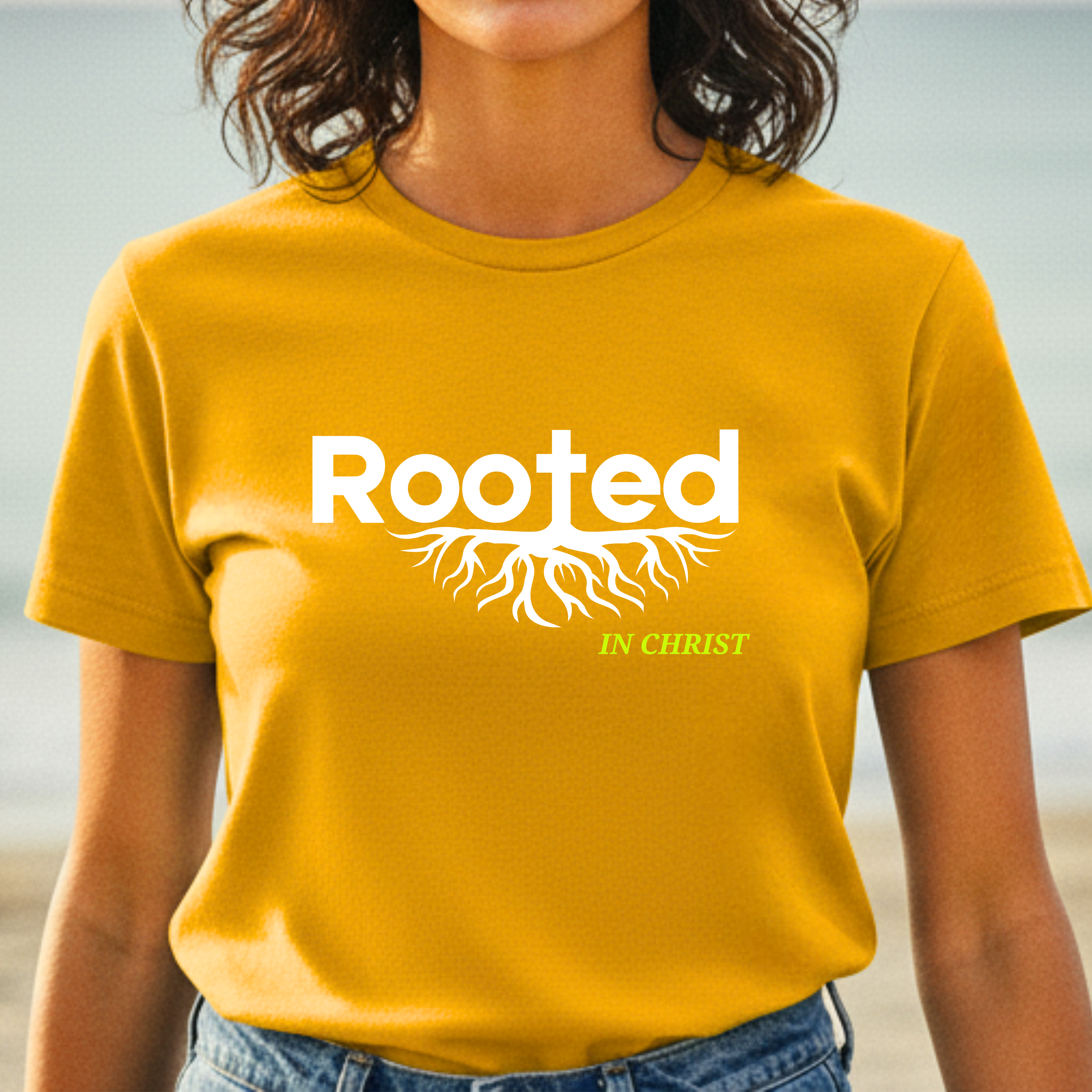 "Rooted In Christ" - Faith-Based Christian Women's Cotton Short Sleeve T-Shirt, Inspirational  product thumbnail image