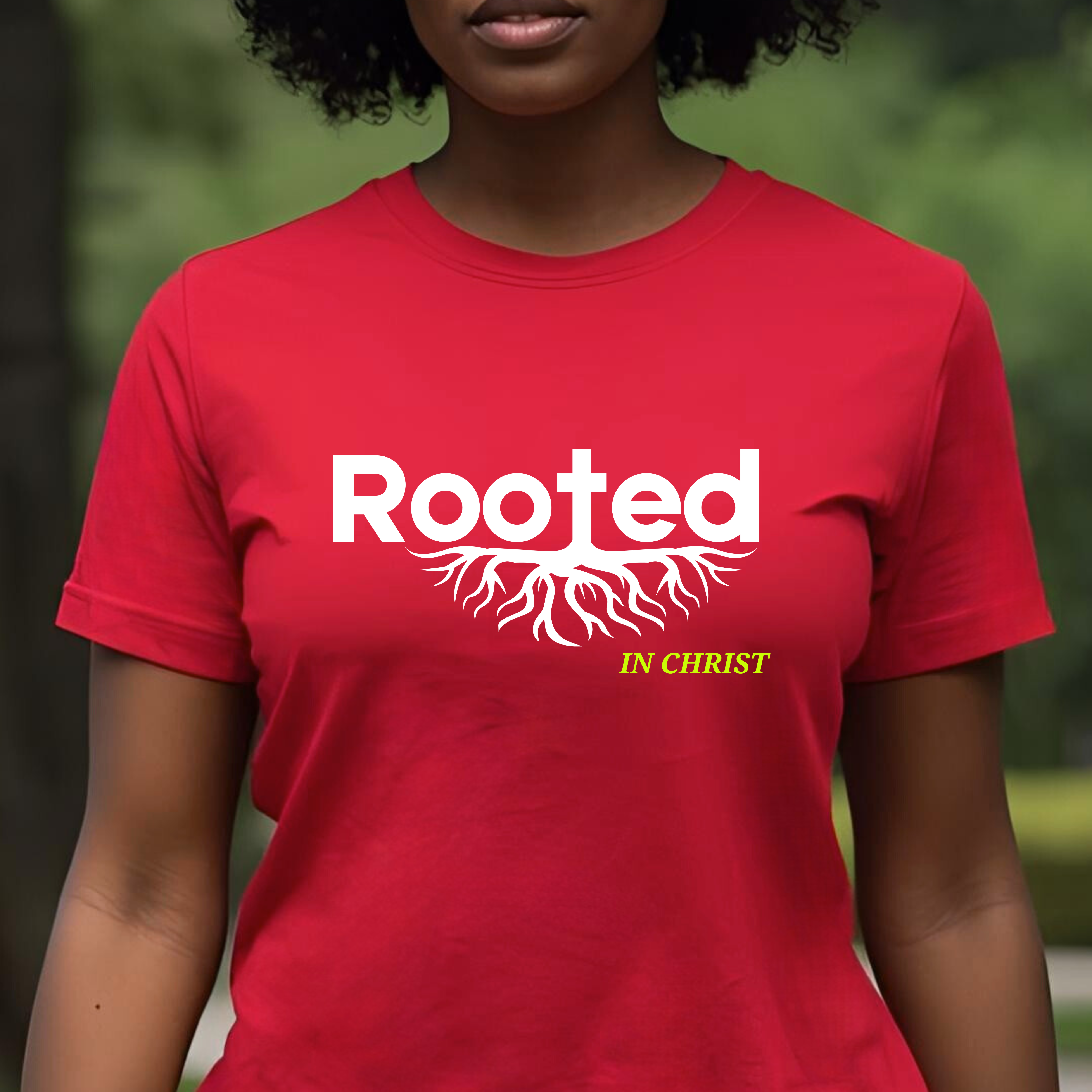 "Rooted In Christ" - Faith-Based Christian Women's Cotton Short Sleeve T-Shirt, Inspirational  product thumbnail image