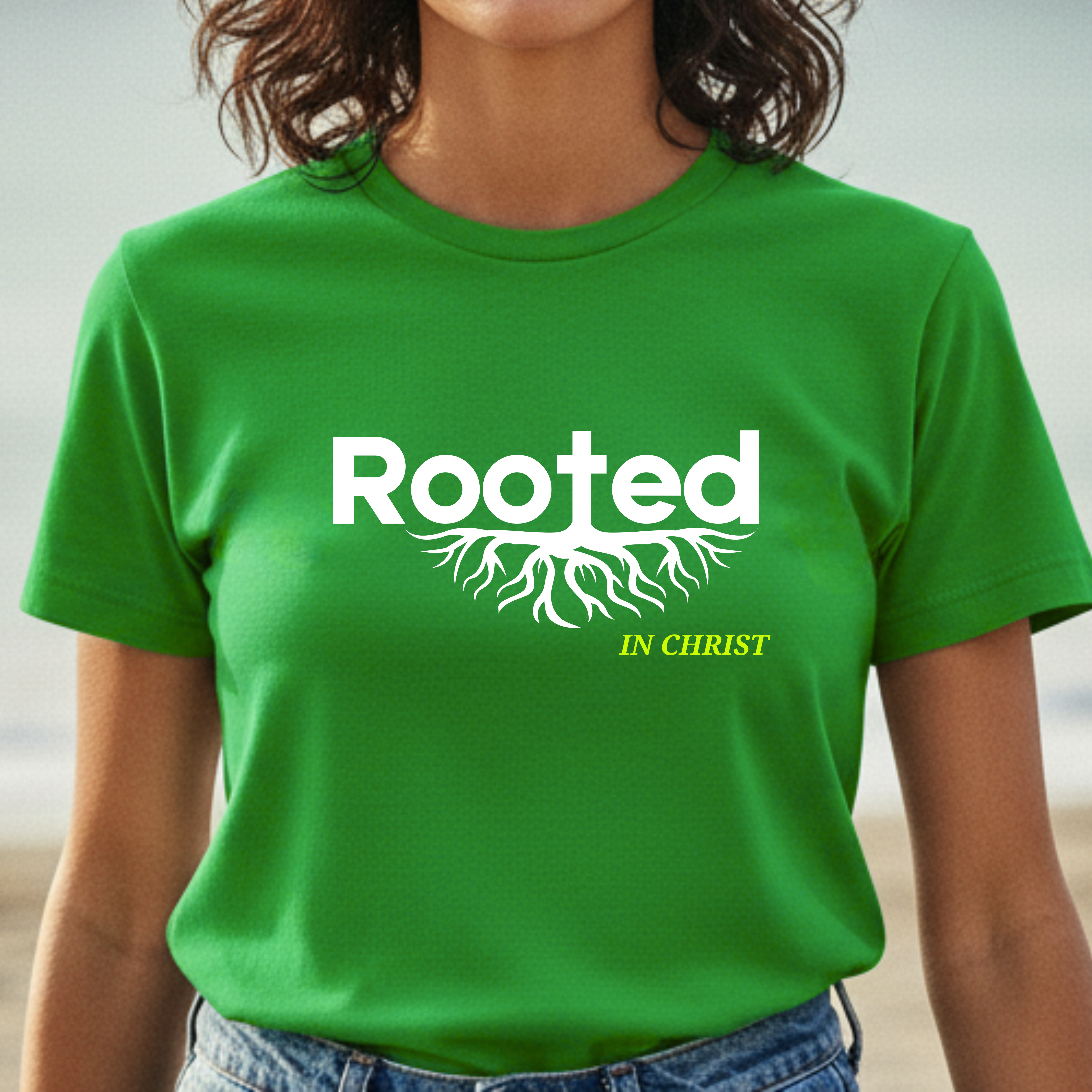 "Rooted In Christ" - Faith-Based Christian Women's Cotton Short Sleeve T-Shirt, Inspirational  product thumbnail image