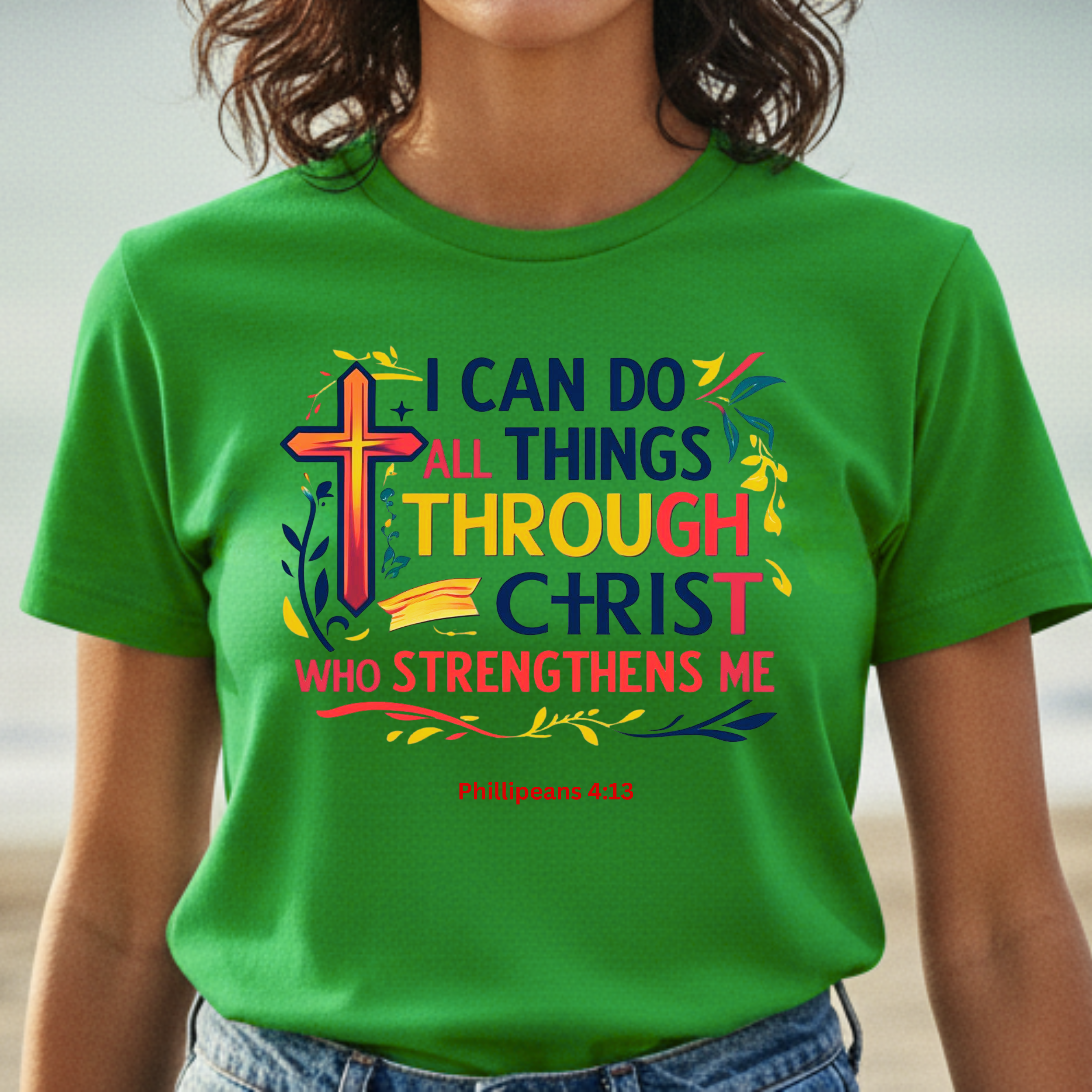 "I Can Do All Things Through Christ Who Strengthens Me" - Faith-Based Christian Women’s Inspirational Cotton T-Shirt  product thumbnail image