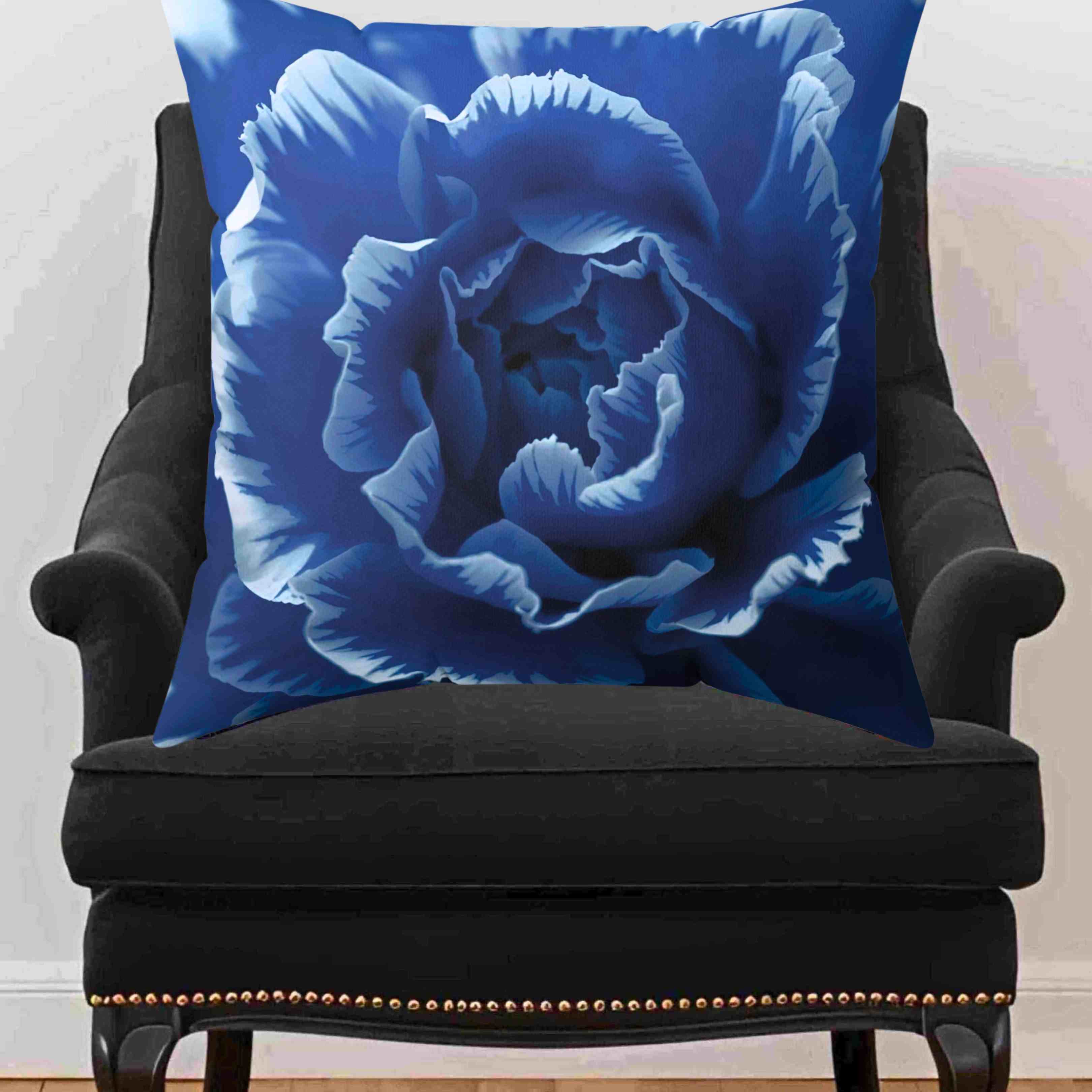 Blue Carnation Abstract Floral Pillow | Large Botanical Throw Pillow, Square Decorative Pillow product thumbnail image