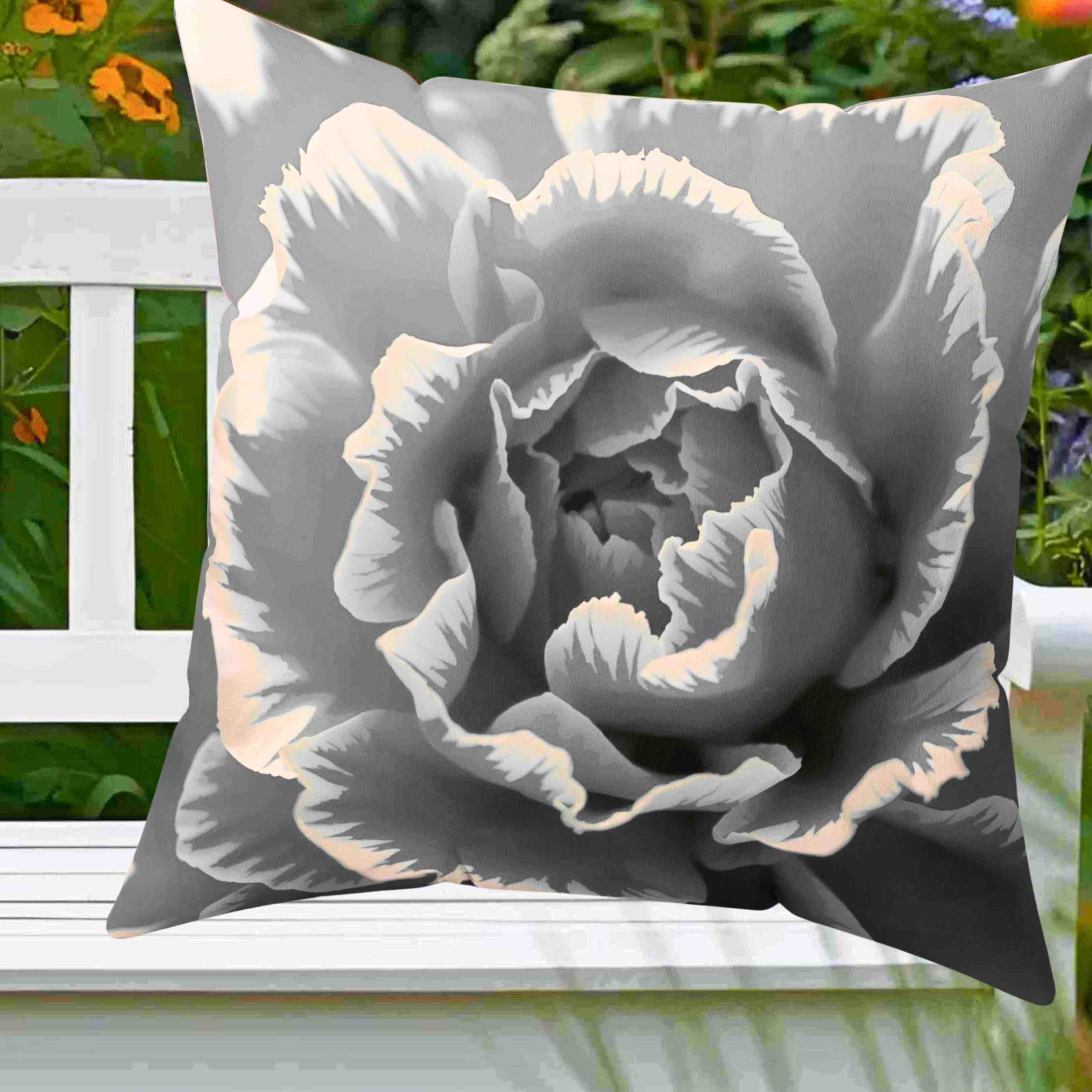 Grayscale Abstract Carnation Pillow | Square Pillow product thumbnail image