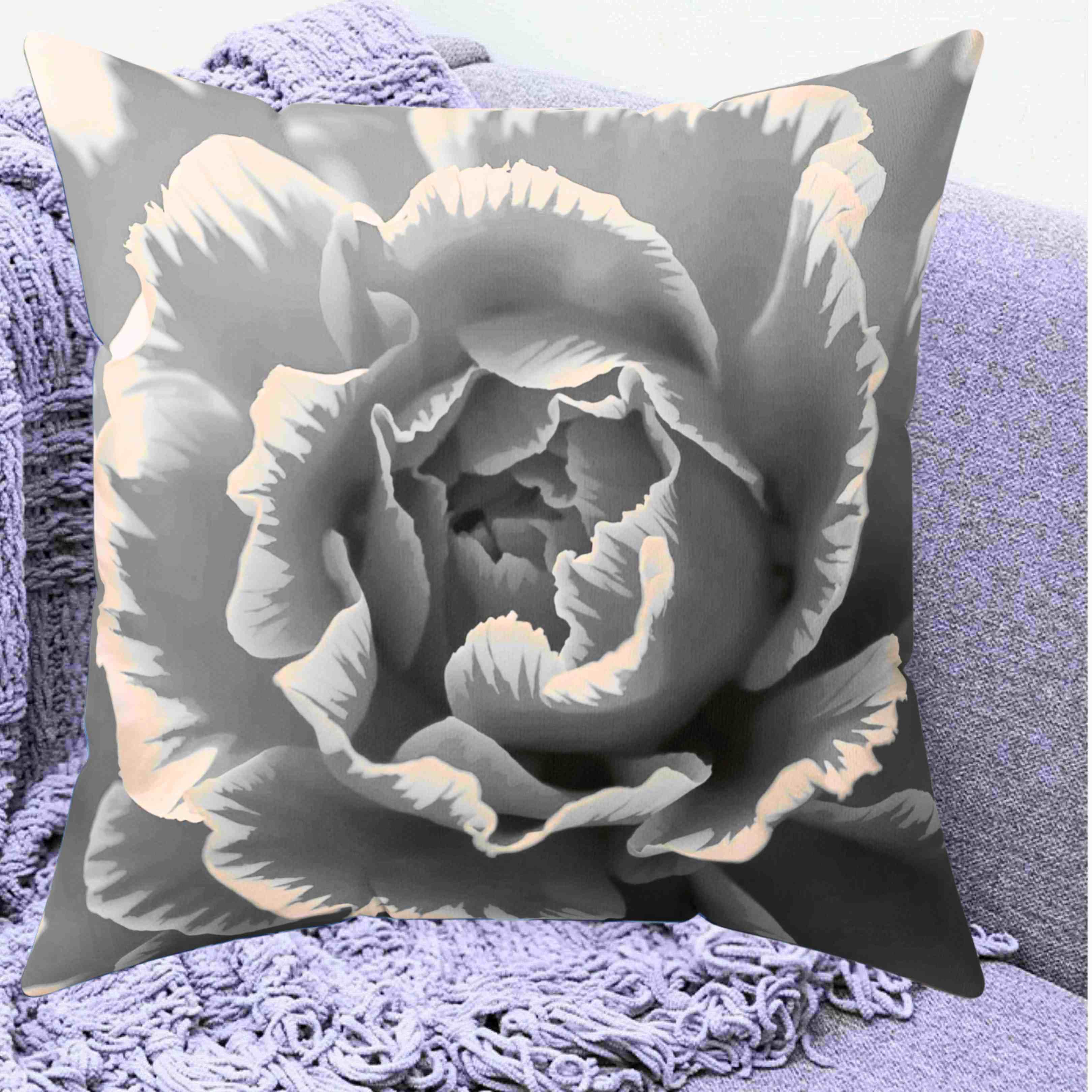 Grayscale Abstract Carnation Pillow | Square Pillow product thumbnail image