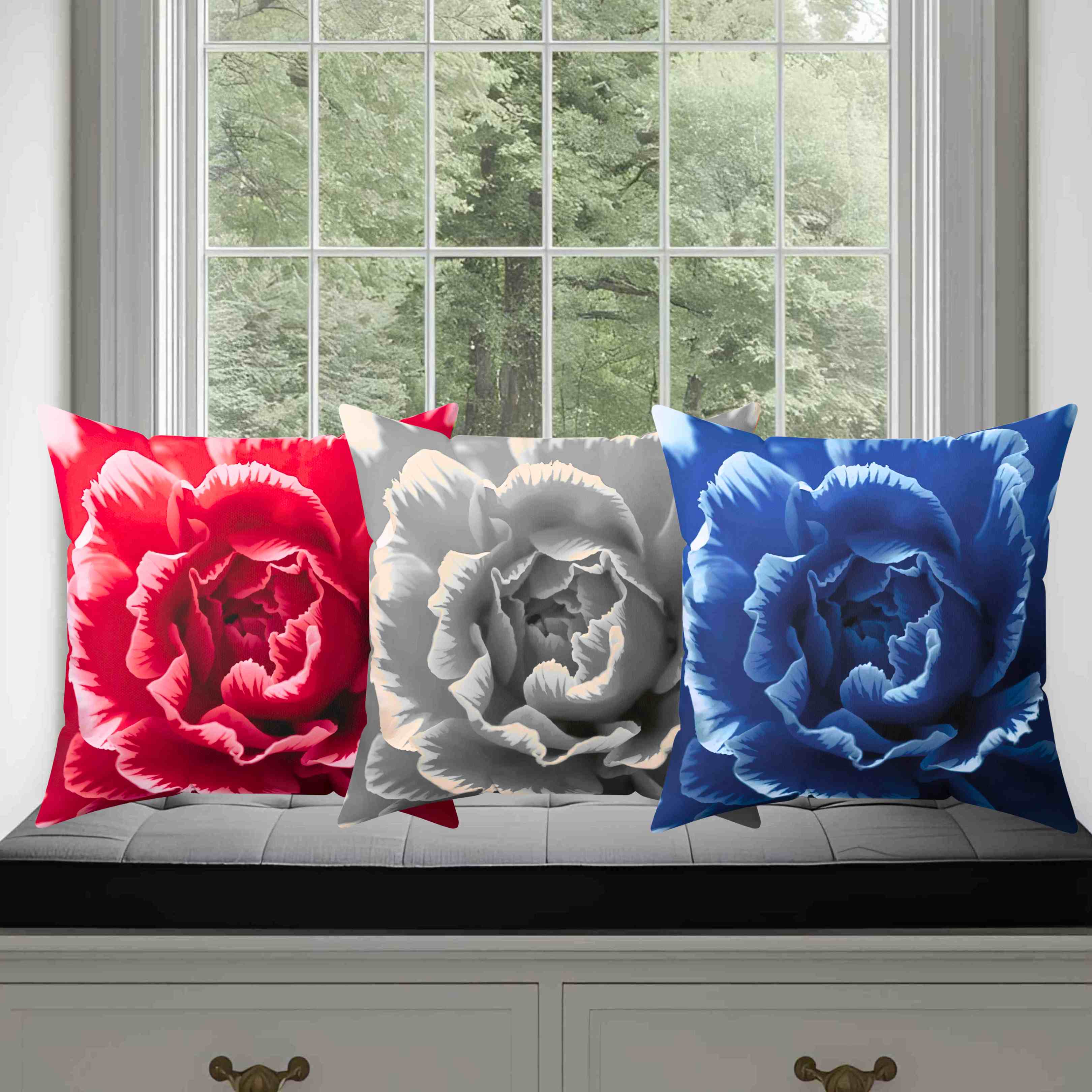 Grayscale Abstract Carnation Pillow | Square Pillow product thumbnail image