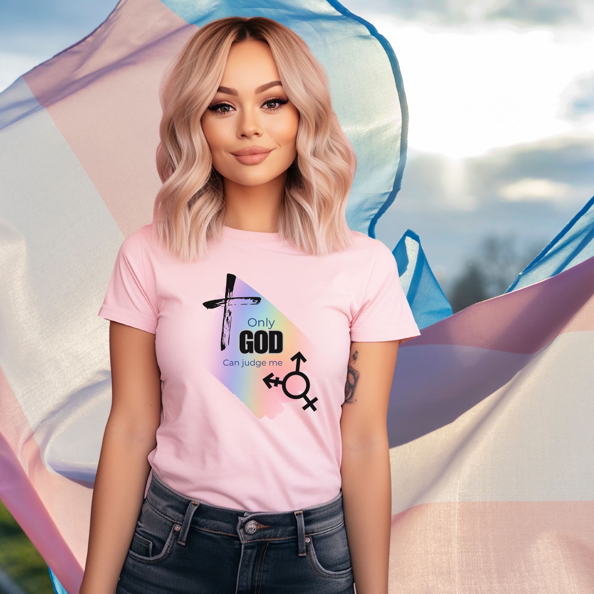 Transgender Pride Message T-Shirt for Truth and Faith, Unisex Softstyle Tee product thumbnail image